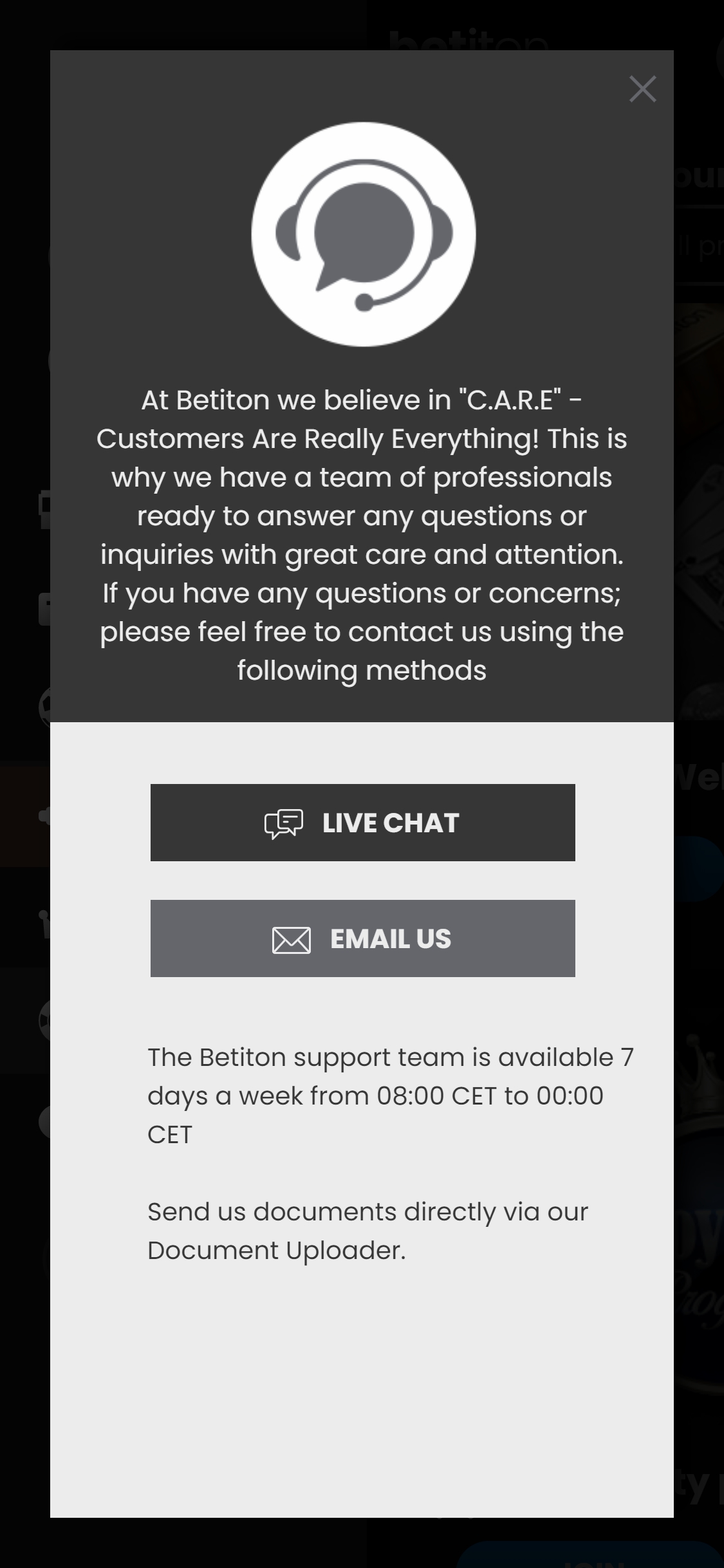Betiton Casino Mobile Support Review