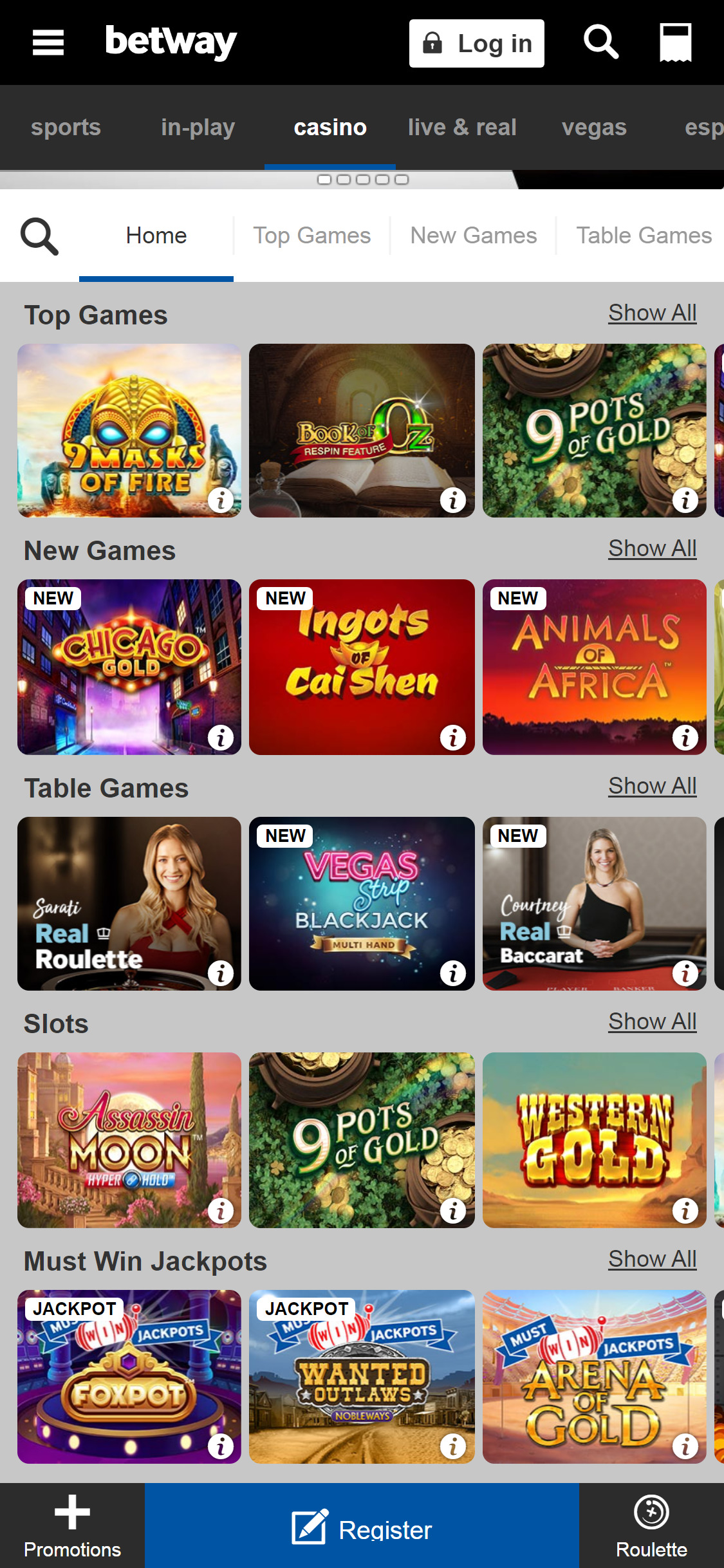 Betway Casino Mobile Games Review