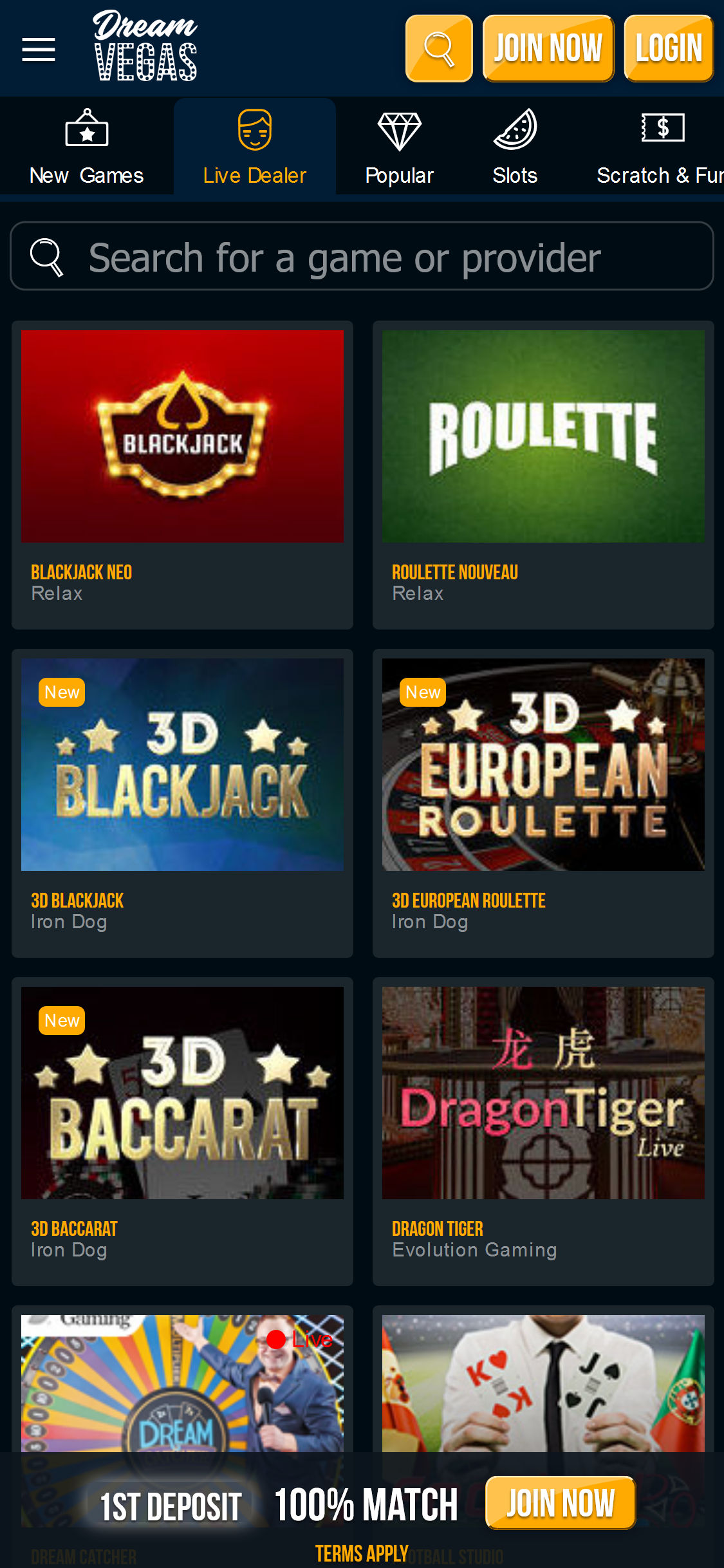 Dream Vegas Casino Mobile Live Dealer Games Review