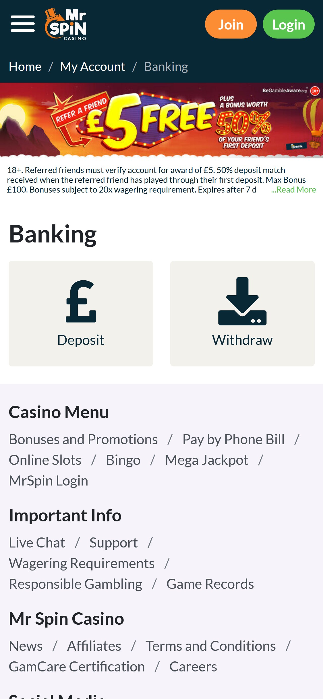 Mr Spin Casino UK Mobile Payment Methods Review