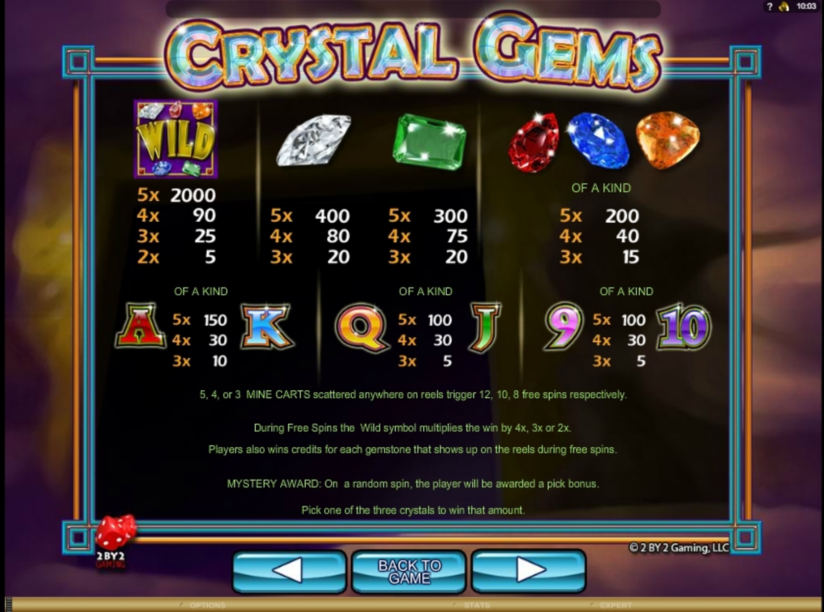 Info of Crystal Gems Slot Game by 2 By 2 Gaming