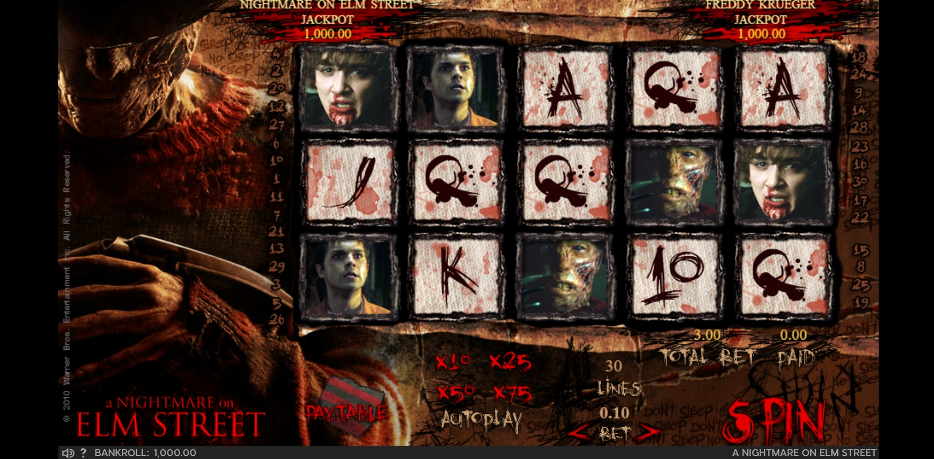 Reels in A Nightmare On Elm Street Slot Game by 888 Gaming