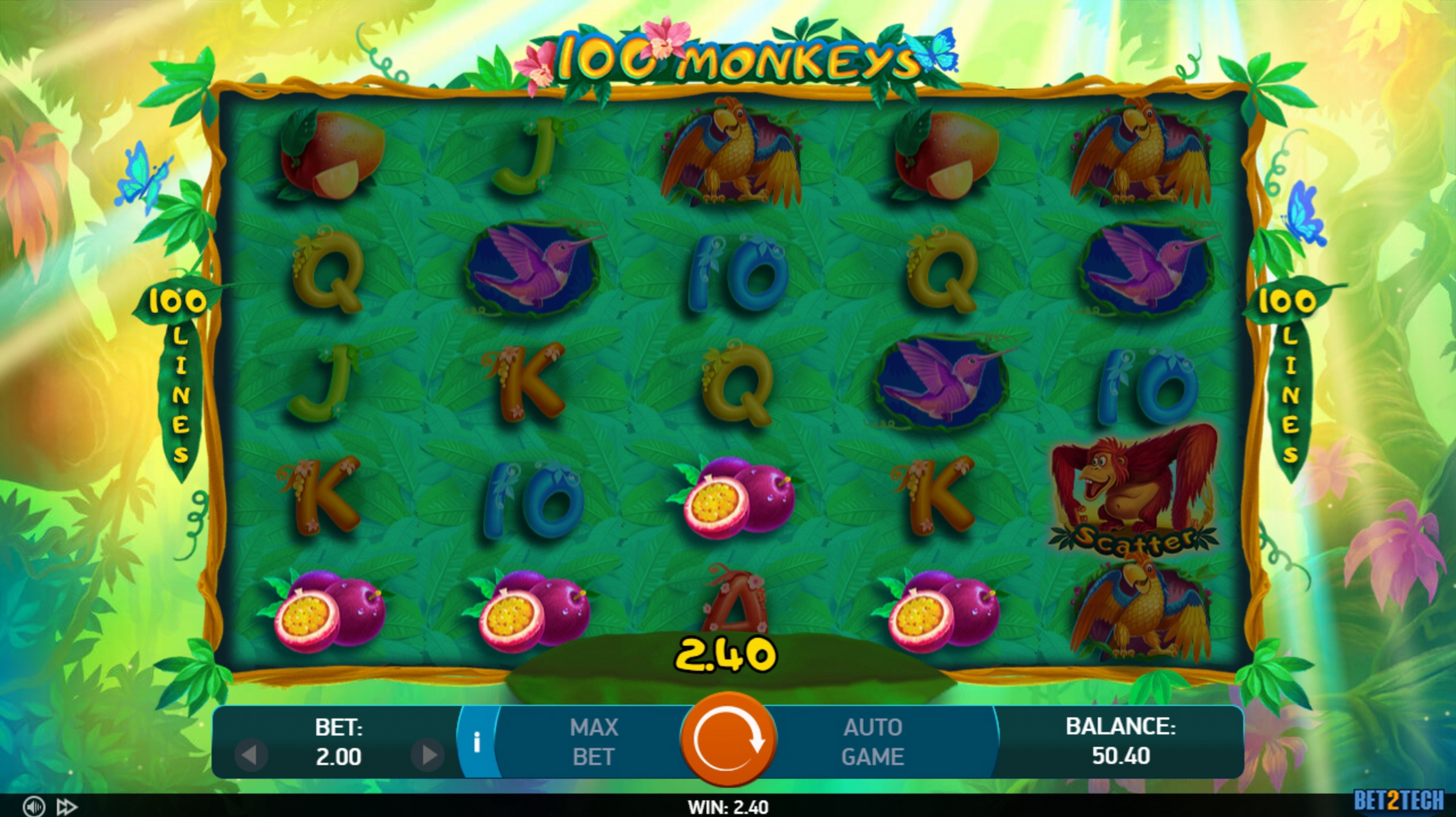 Win Money in 100 Monkeys Free Slot Game by Bet2Tech