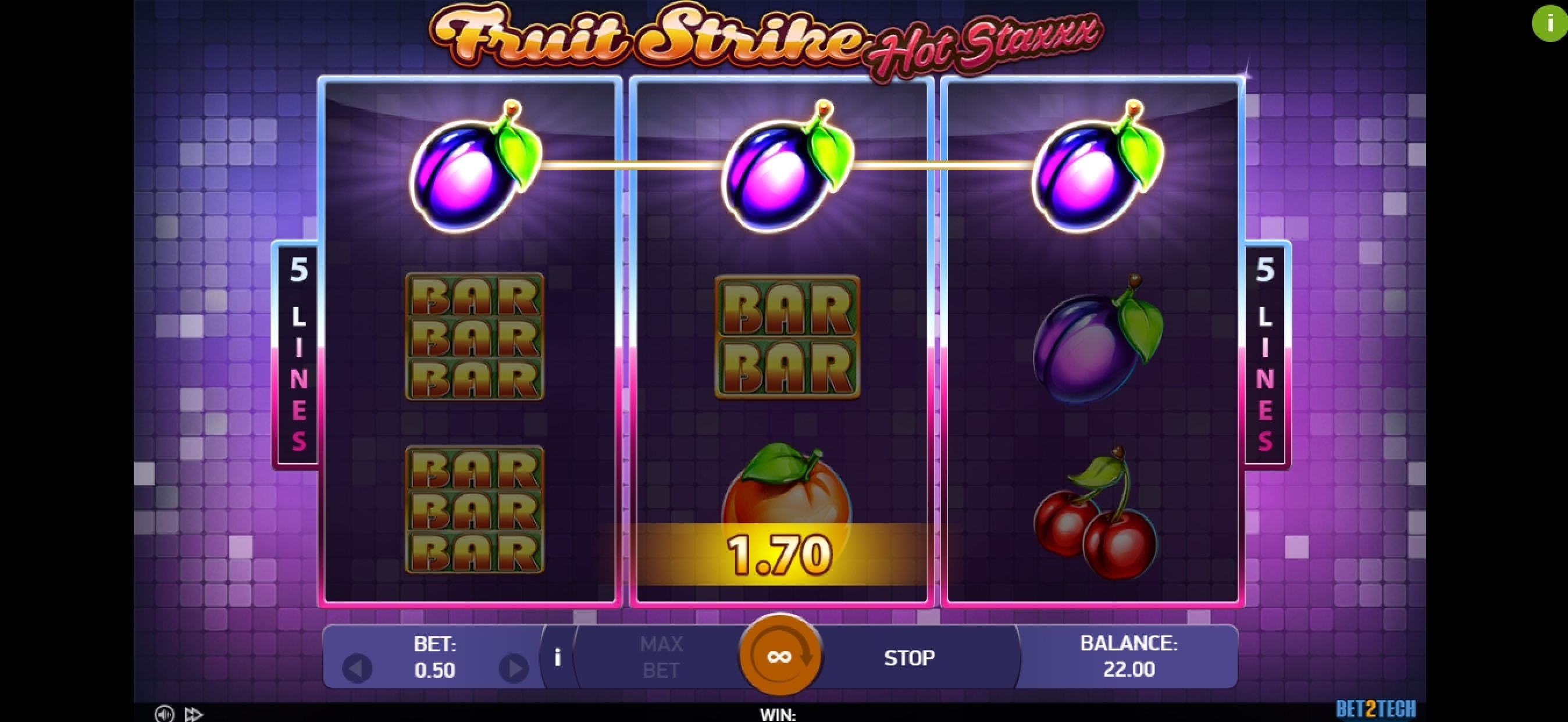 Win Money in Fruit Strike: Hot Staxxx Free Slot Game by Bet2Tech