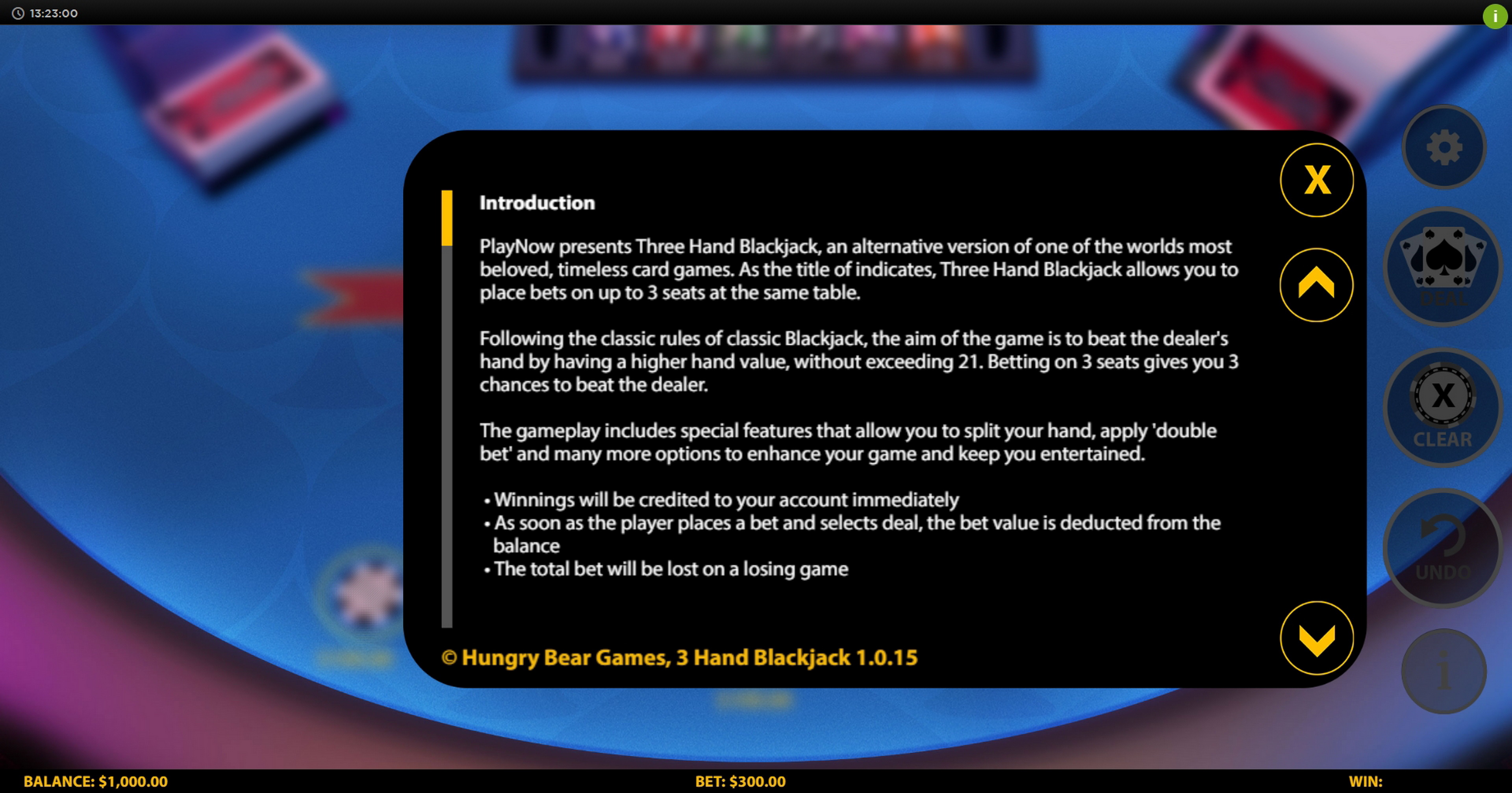 Info of 3 Hand Blackjack Slot Game by HungryBear