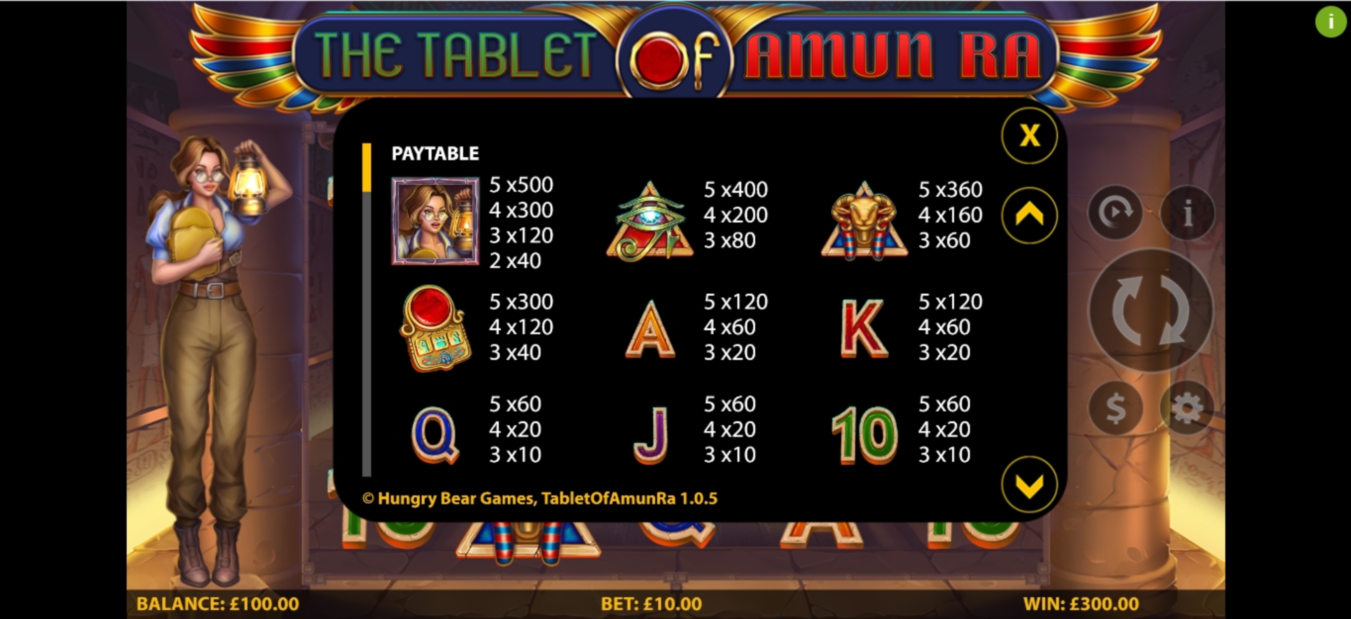 Info of The Tablet of Amun Ra Slot Game by HungryBear