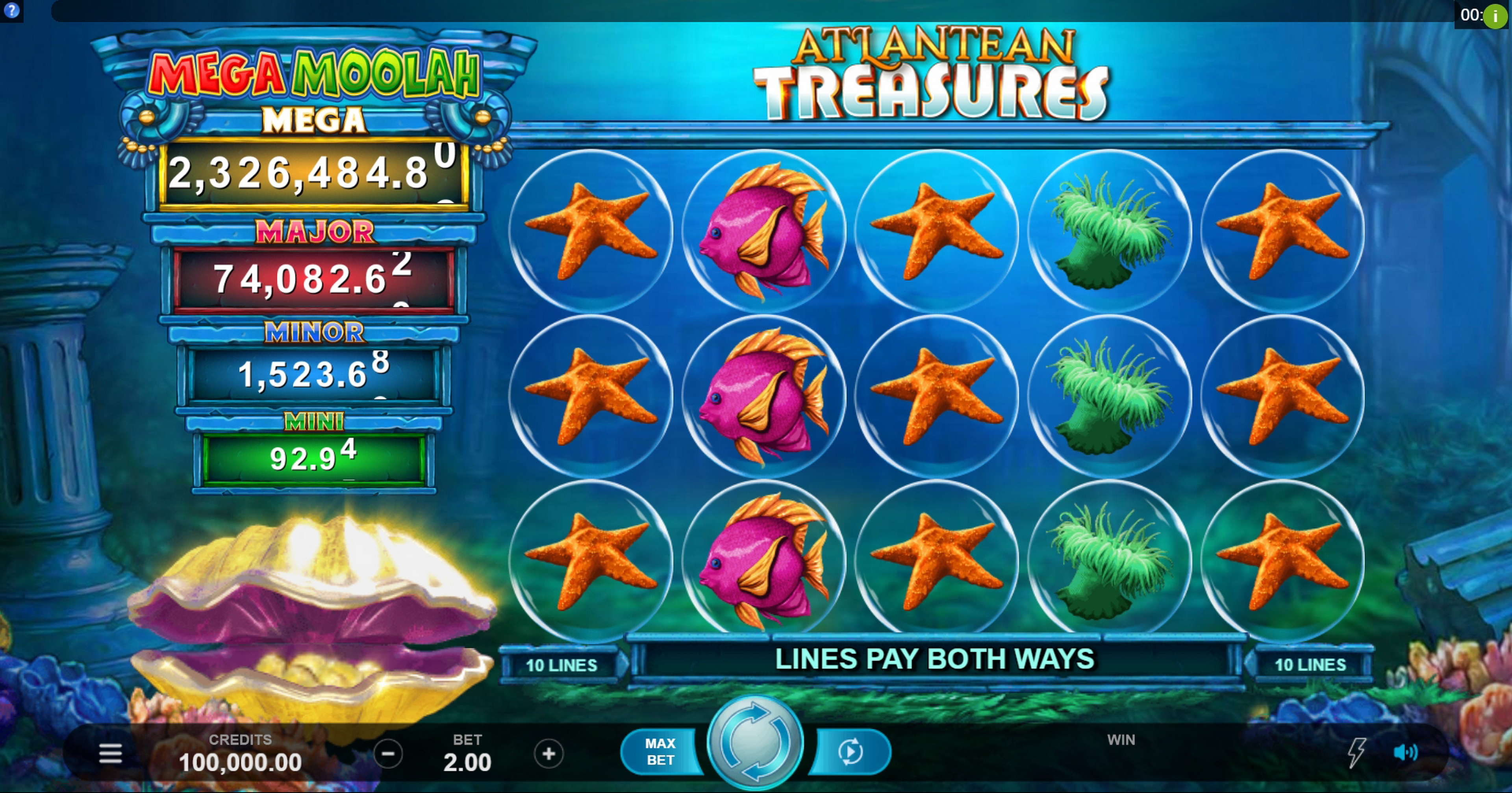 Reels in Atlantean Treasures Mega Moolah Slot Game by Neon Valley Studios