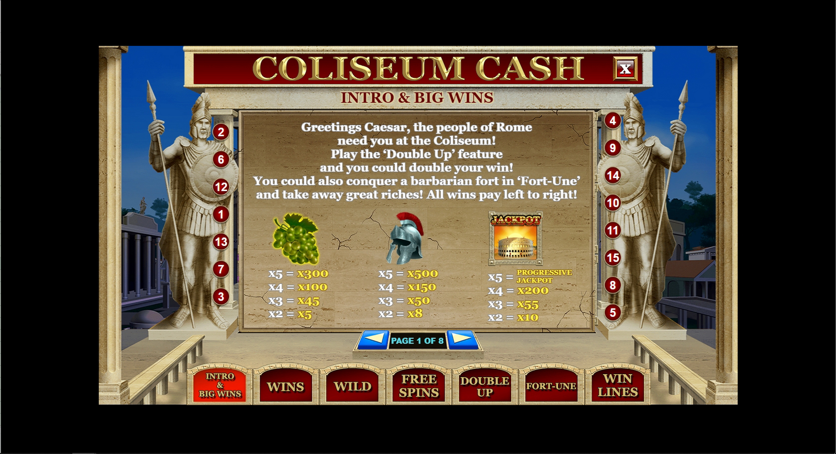 Info of Coliseum Cash Slot Game by Slot Factory