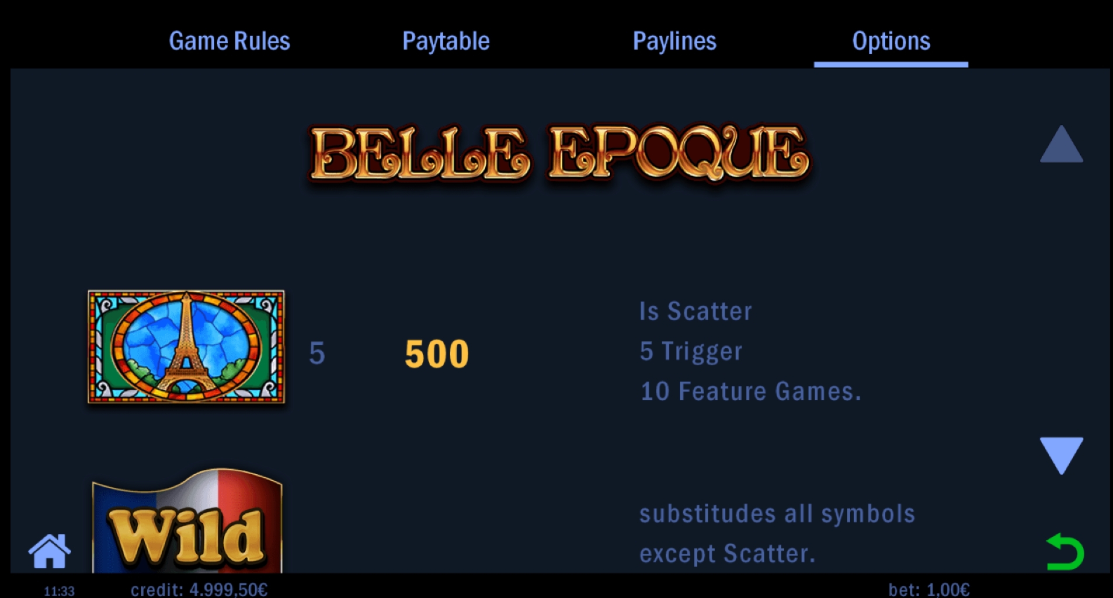 Info of Belle Epoque Slot Game by Swintt