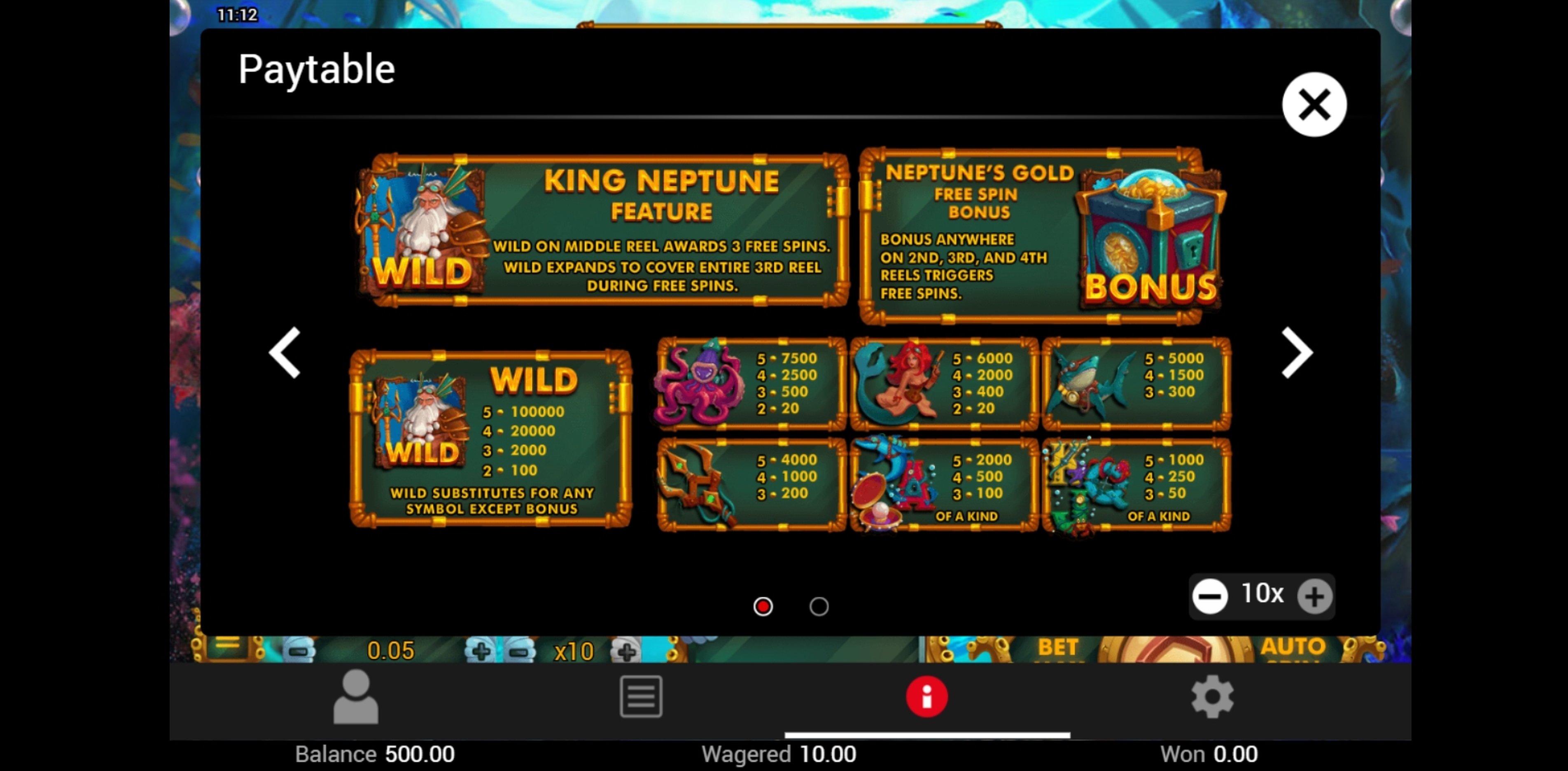 Info of Neptunes Gold Slot Game by Swintt