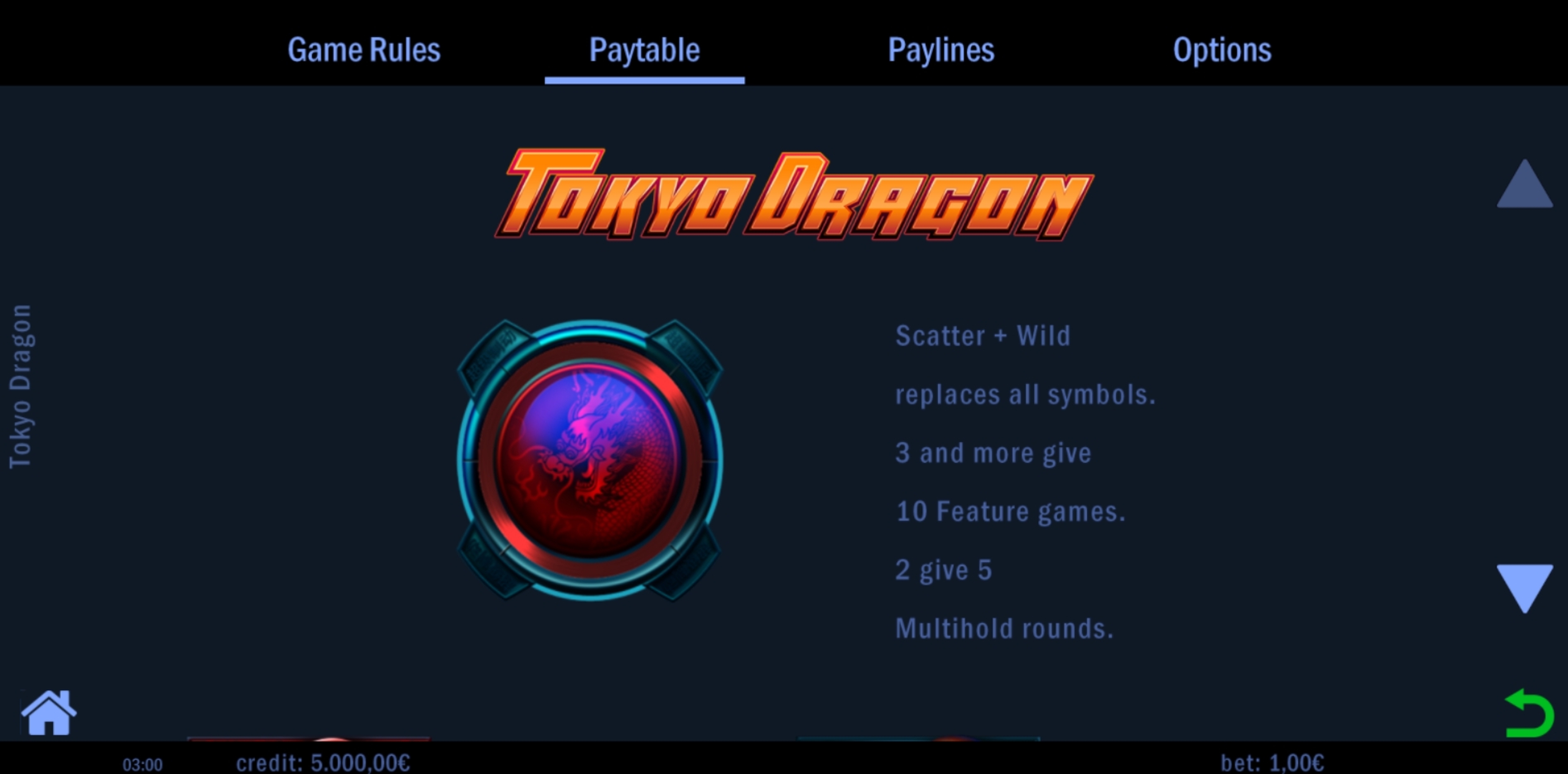 Info of Tokyo Dragon Slot Game by Swintt