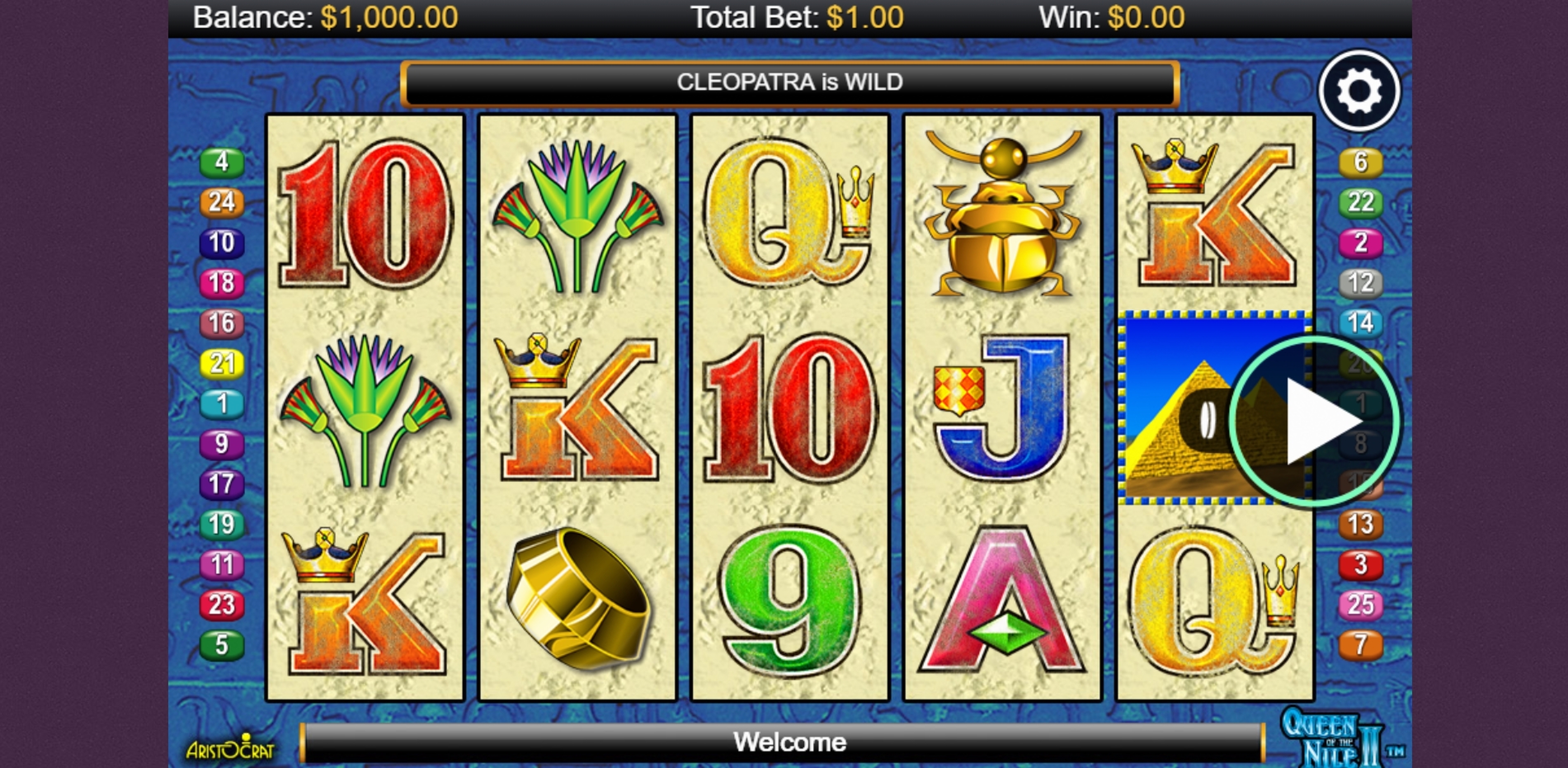 Reels in Queen of the Nile 2 Slot Game by Aristocrat