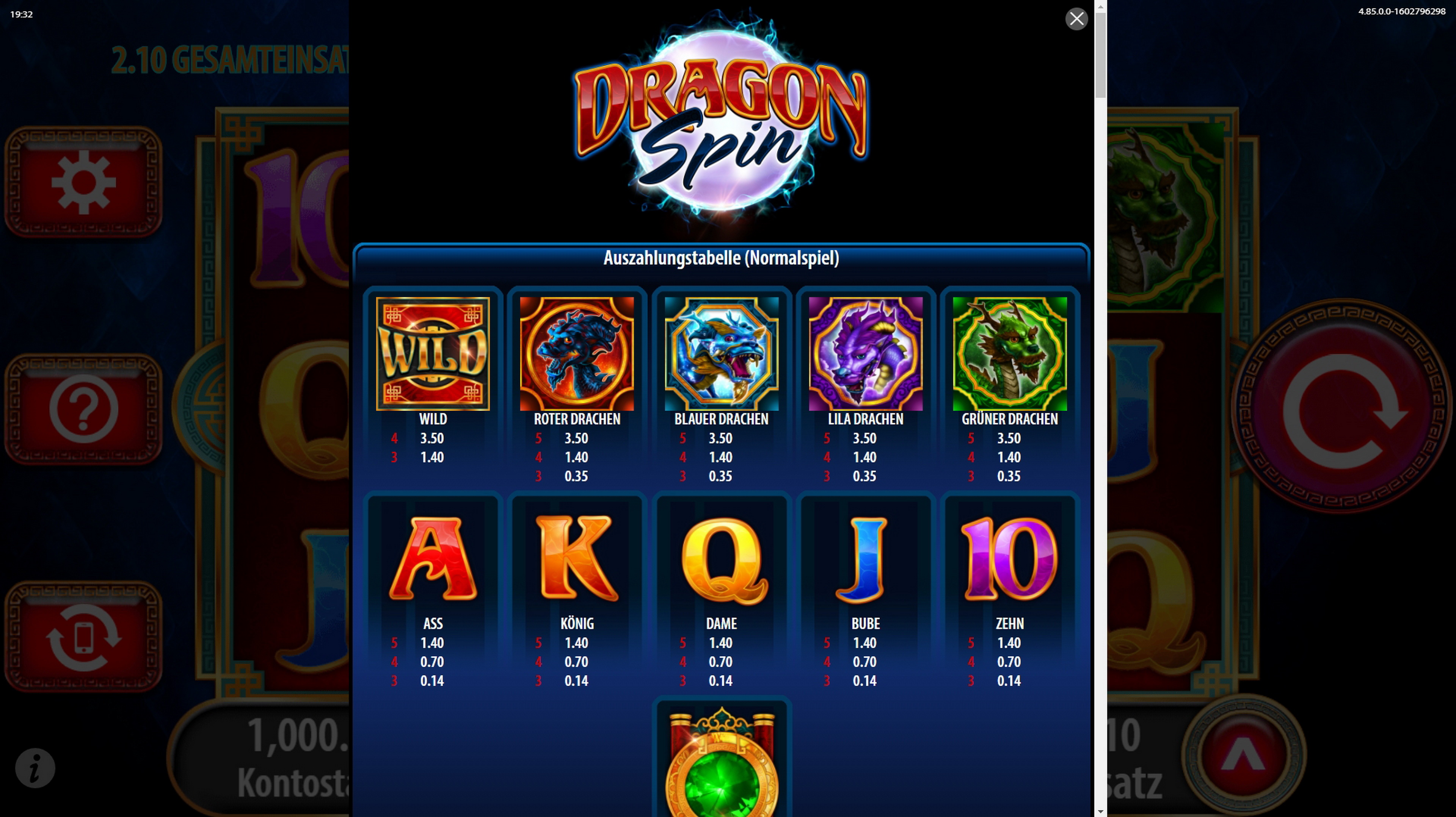 Info of Dragon Spin Slot Game by Bally Technologies