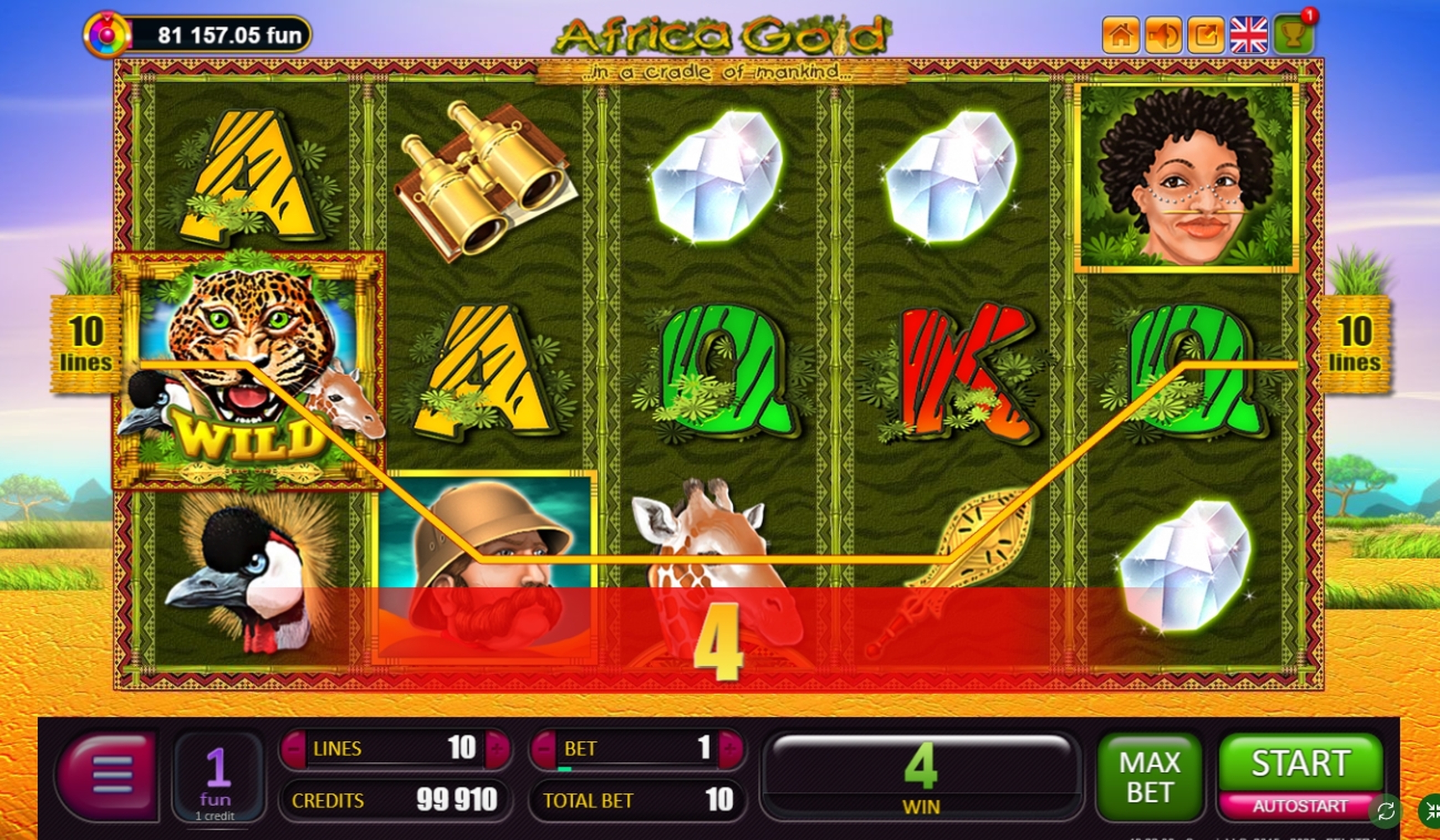 Win Money in Africa Gold Free Slot Game by Belatra Games