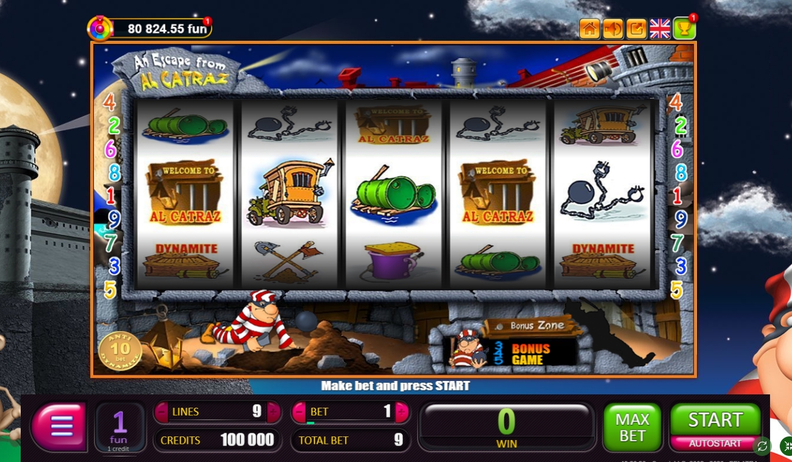 Reels in An Escape from Alcatraz Slot Game by Belatra Games