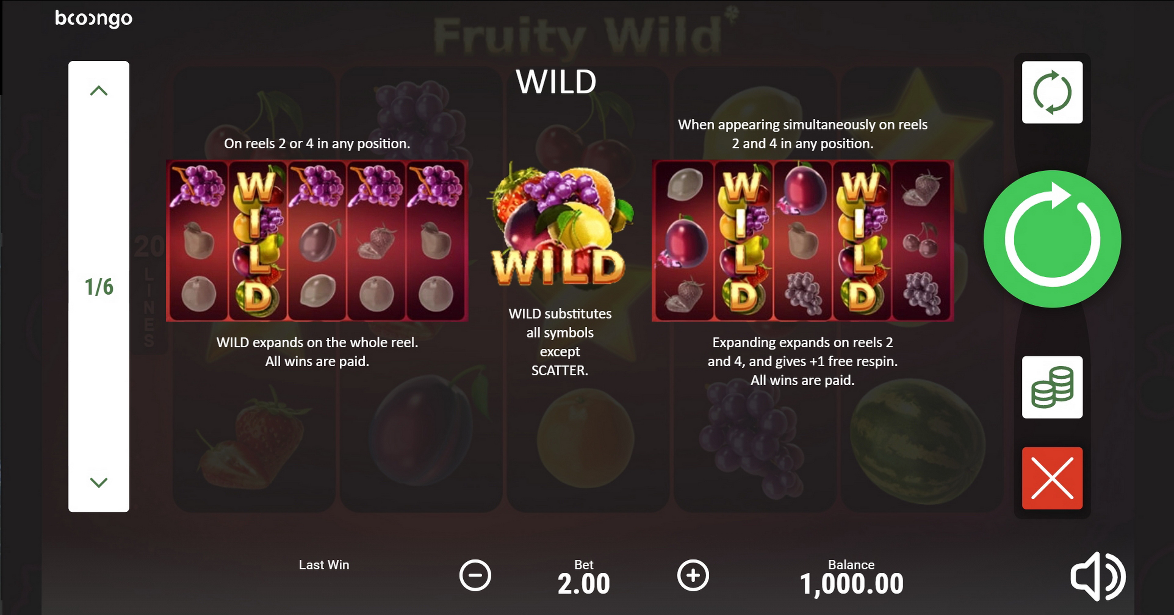 Info of Fruity Wild Slot Game by Booongo Gaming