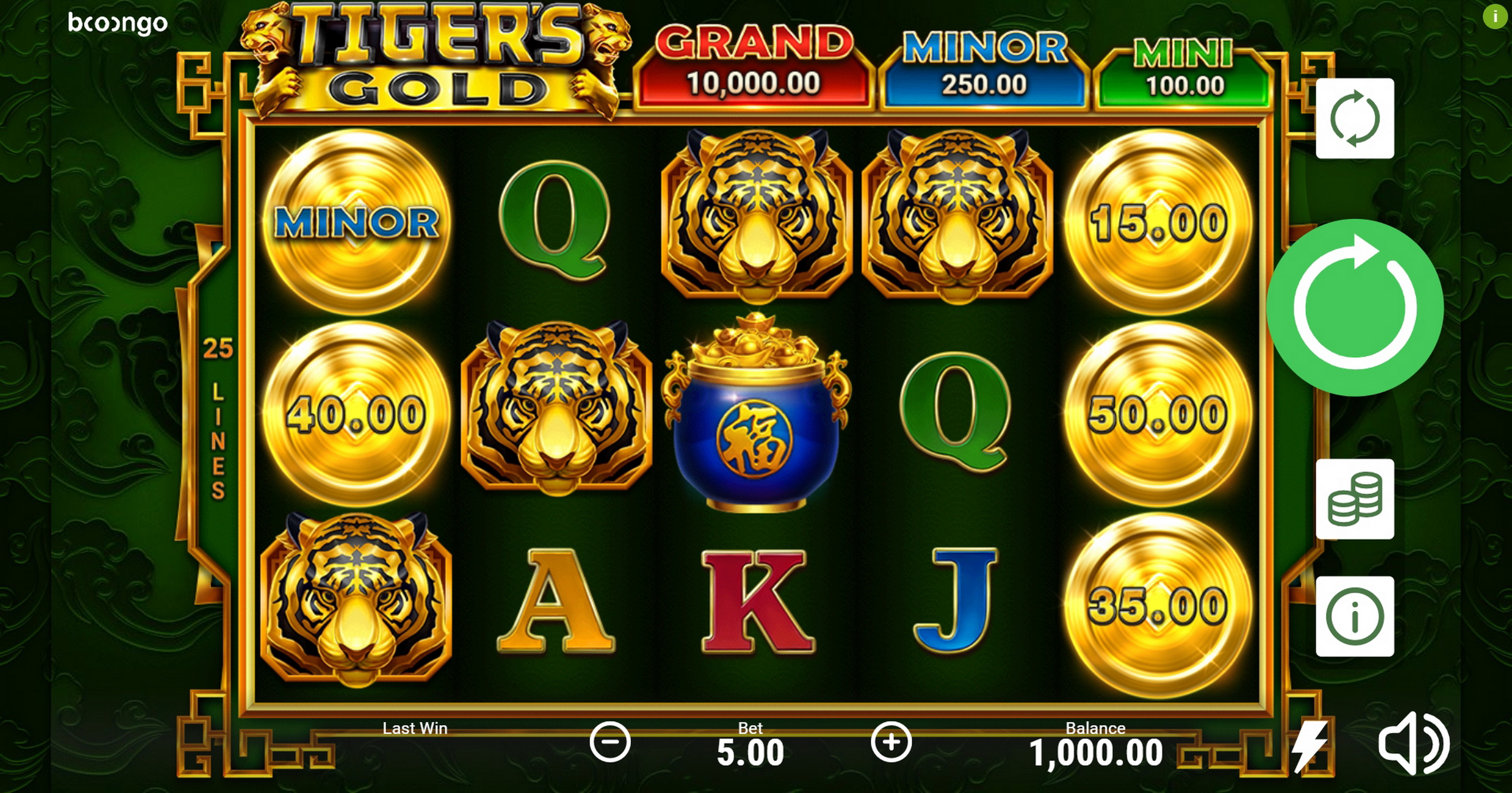 Reels in Tiger's Gold Hold and Win Slot Game by Booongo Gaming