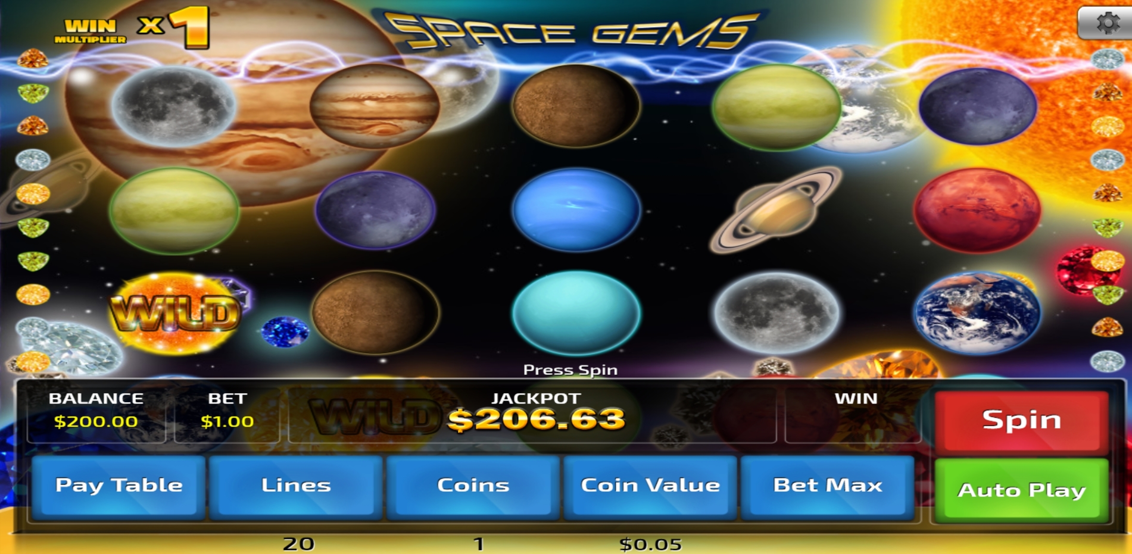 Reels in Space Gems Slot Game by Concept Gaming