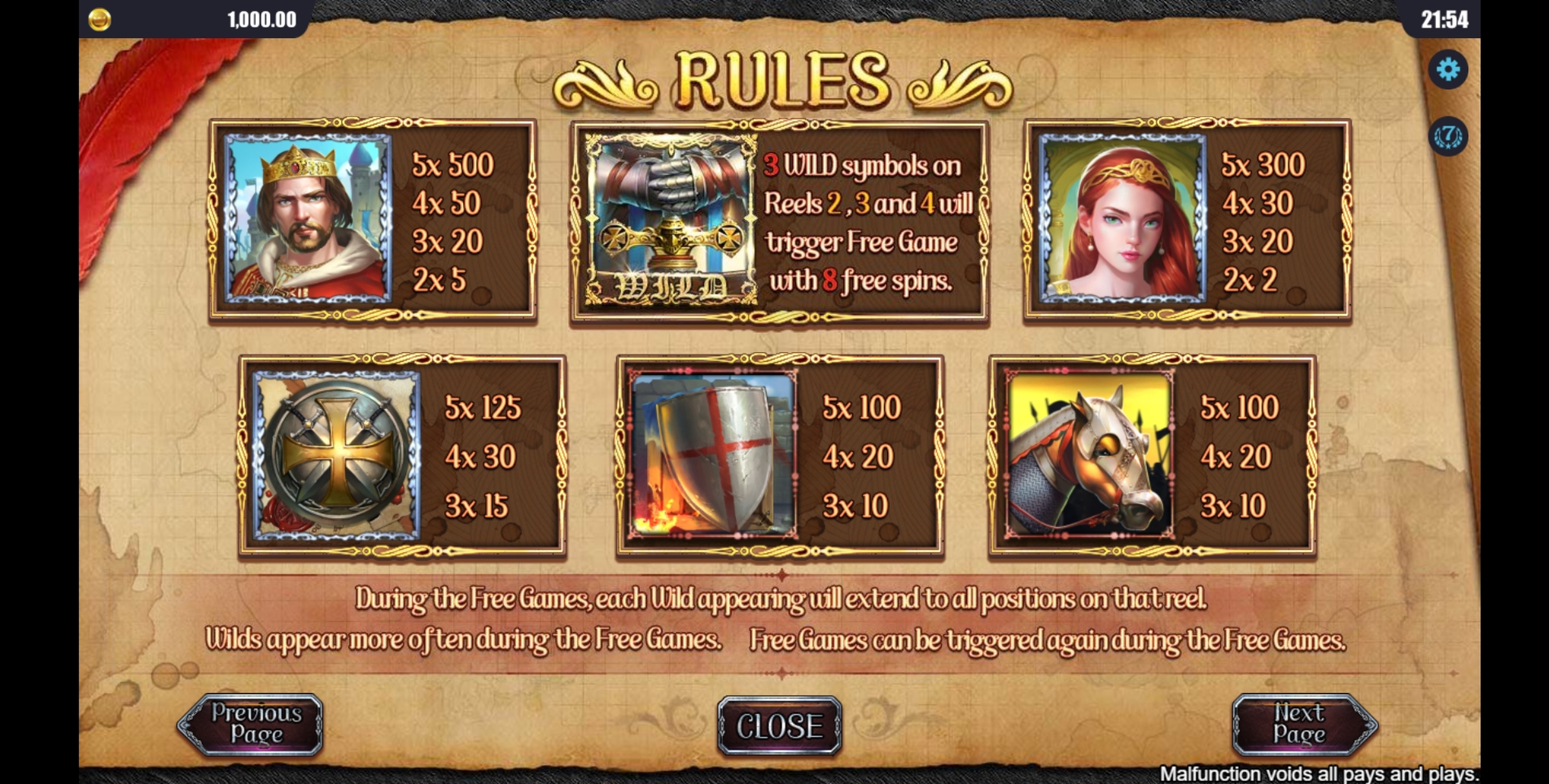 Info of Knights of the War Slot Game by Dreamtech Gaming