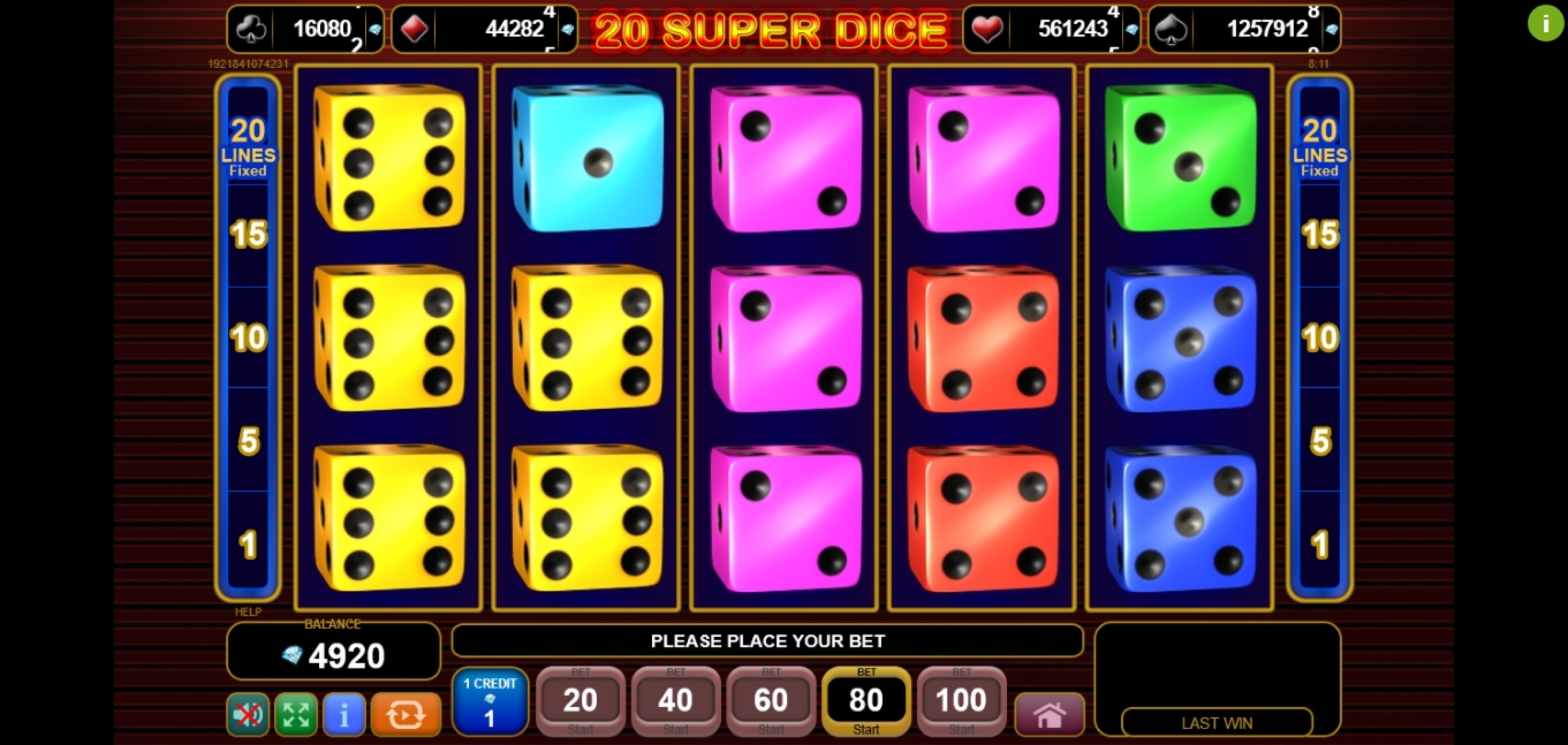 Reels in 20 Super Dice Slot Game by EGT