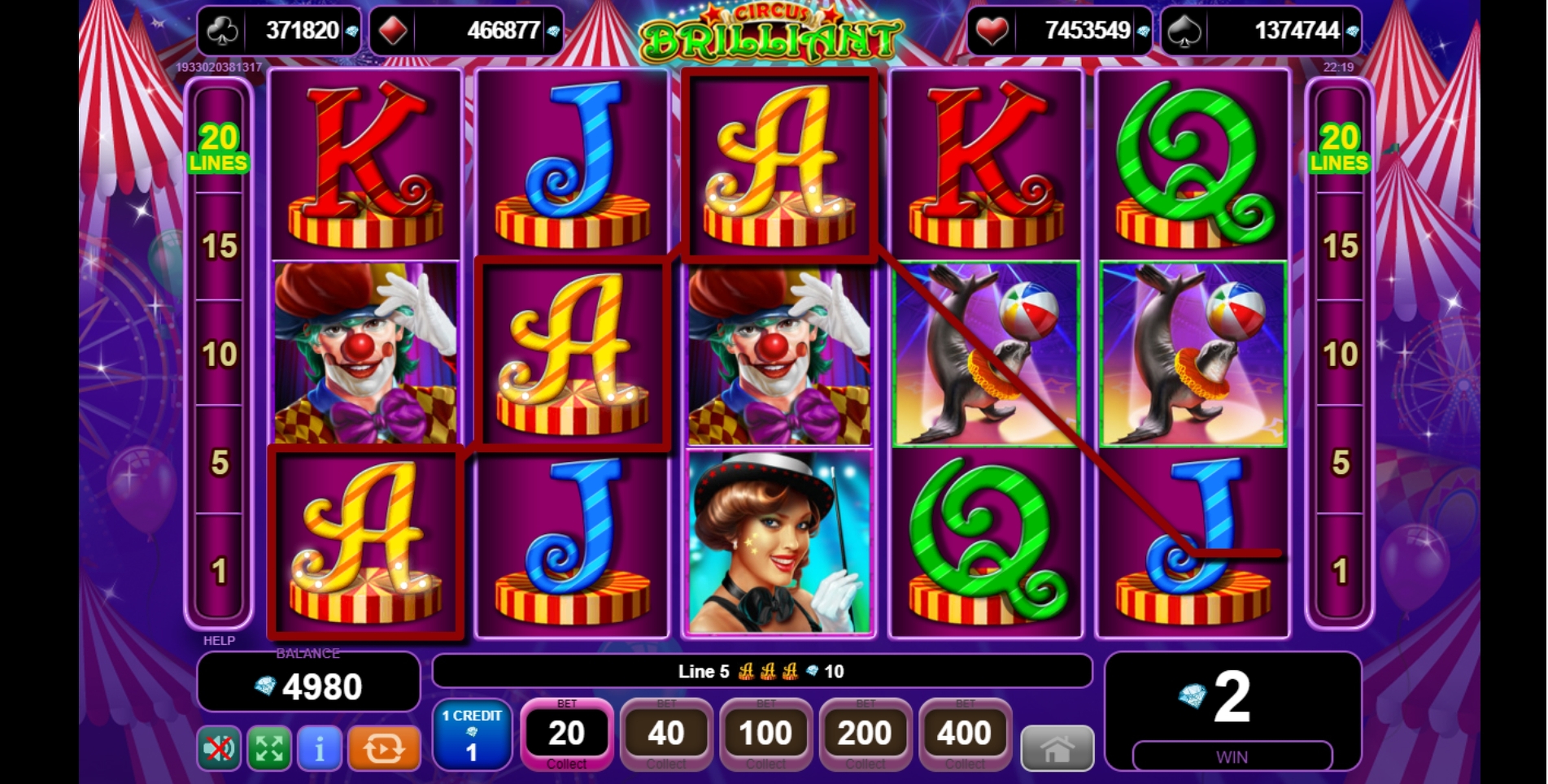 Win Money in Circus Brilliant Free Slot Game by EGT