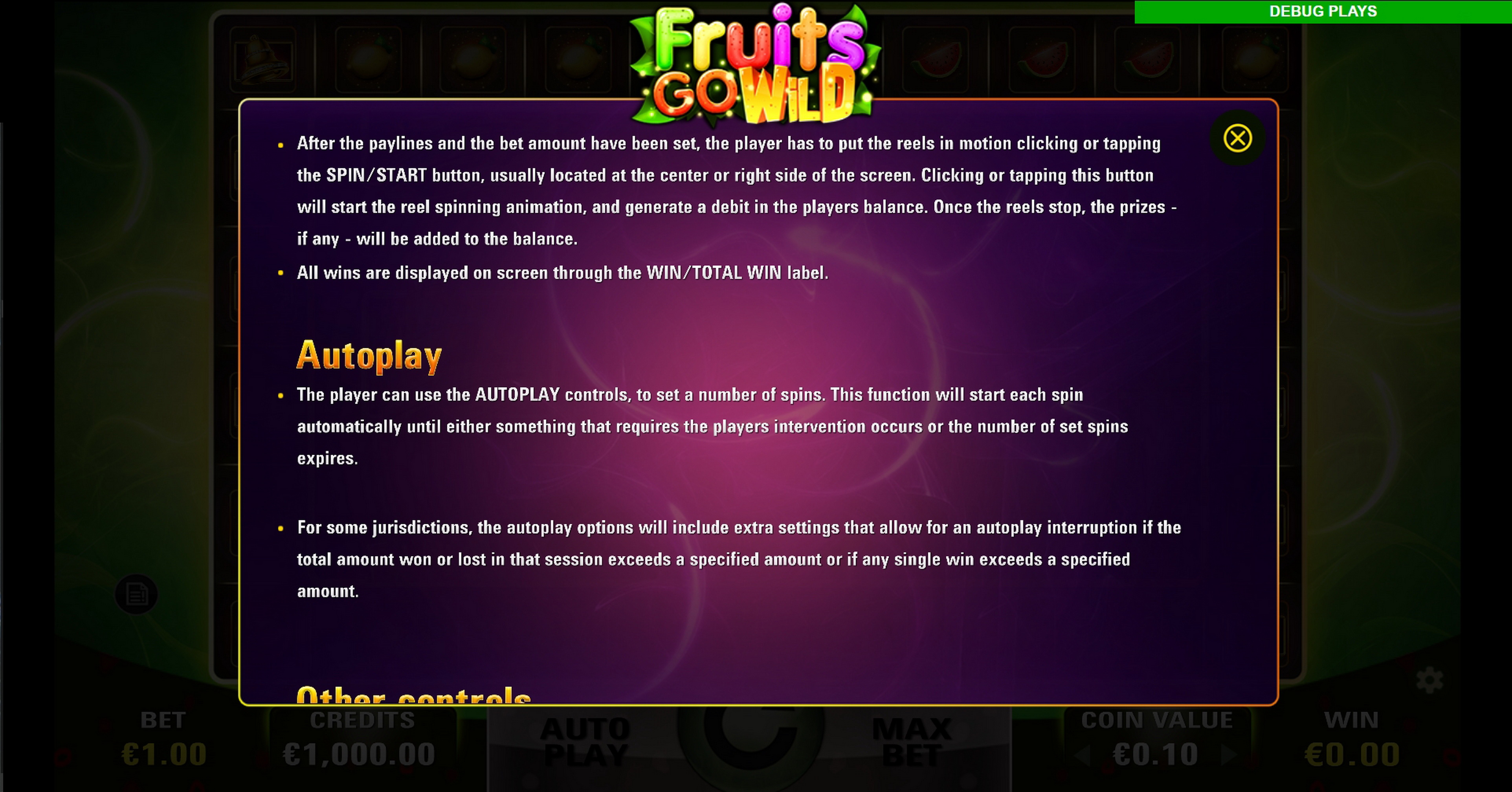 Info of Fruits Go Wild Slot Game by Electric Elephant