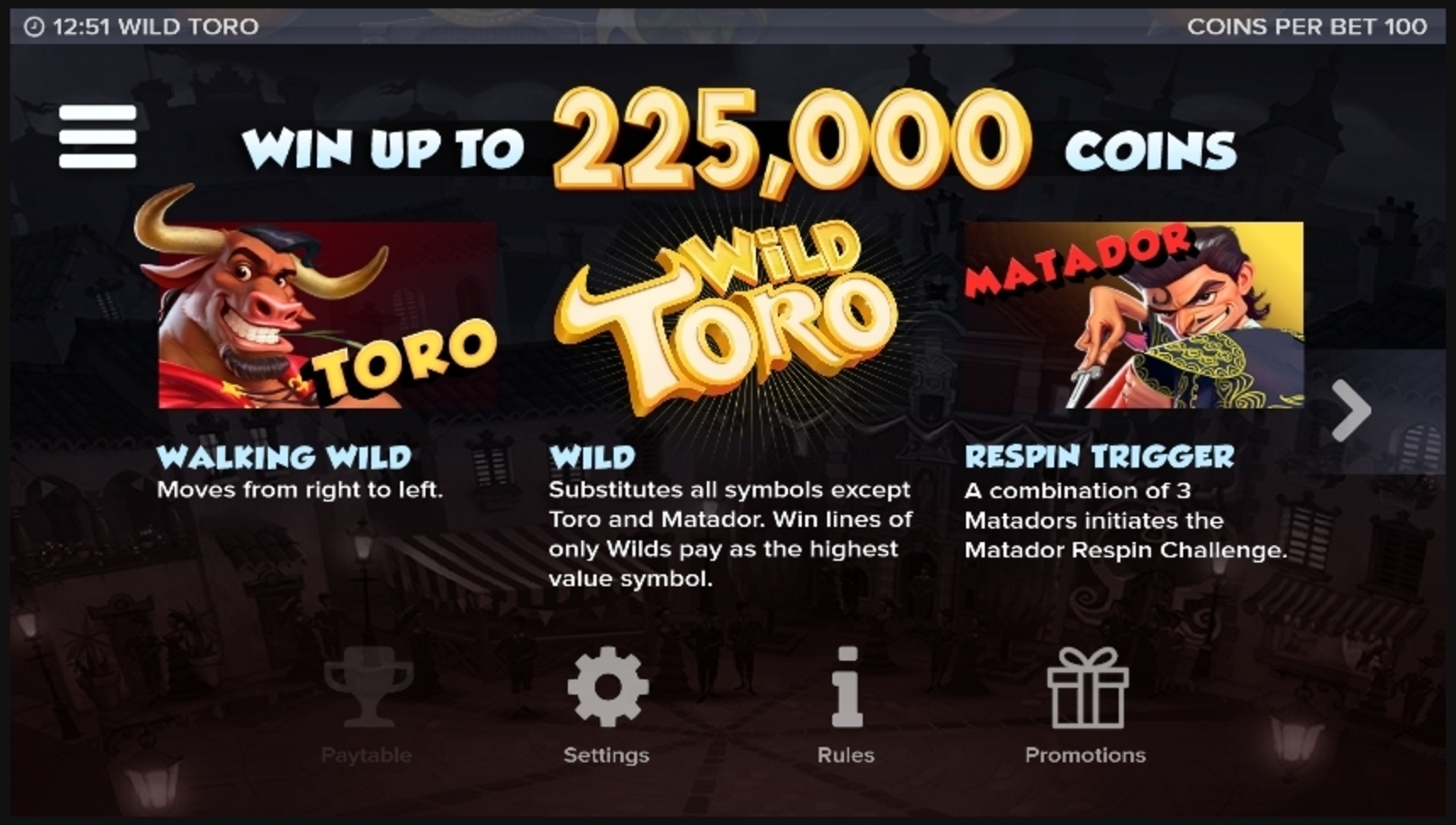 Info of Wild Toro Slot Game by ELK Studios
