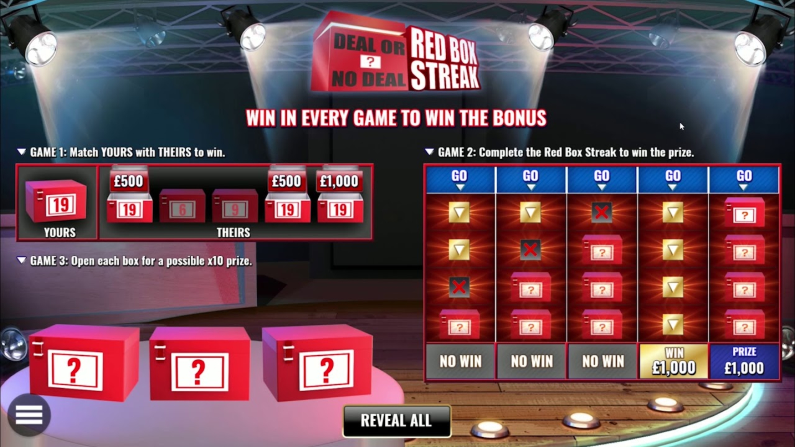The Deal or No Deal Red Box Streak Online Slot Demo Game by Endemol Games