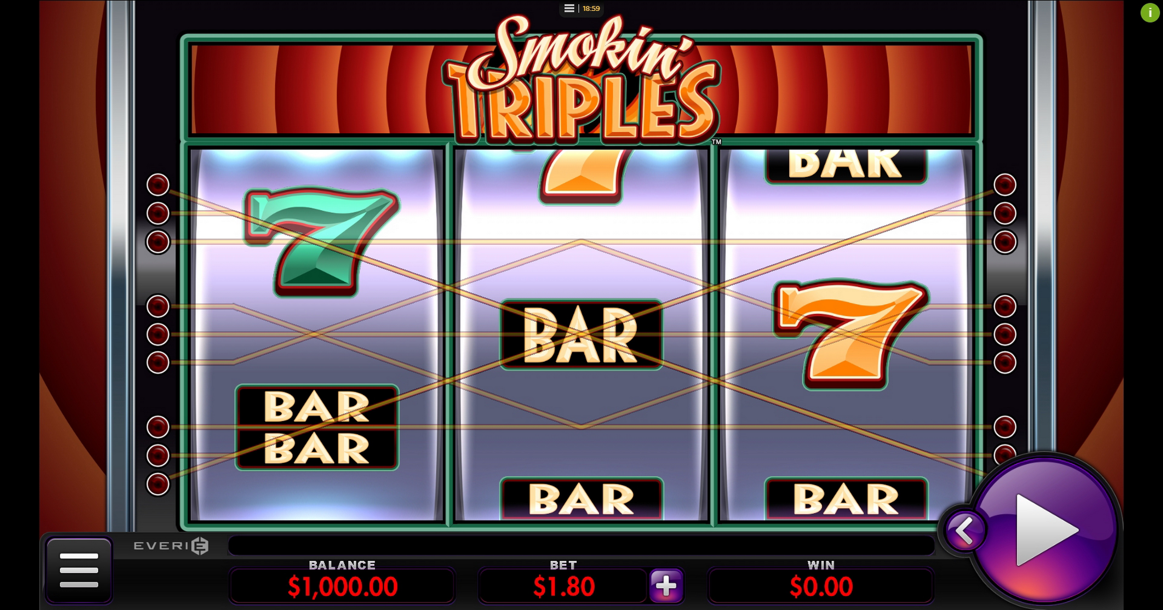 Reels in Smokin' Triples Slot Game by Everi