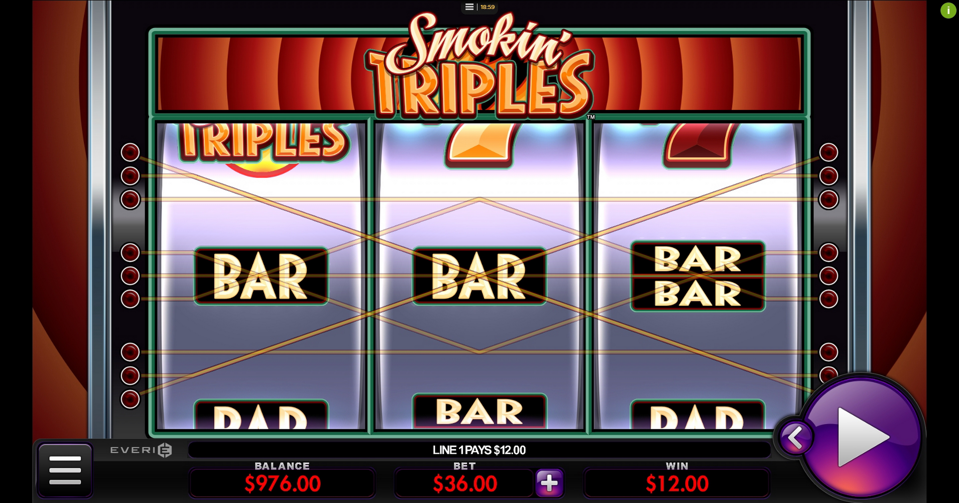 Win Money in Smokin' Triples Free Slot Game by Everi