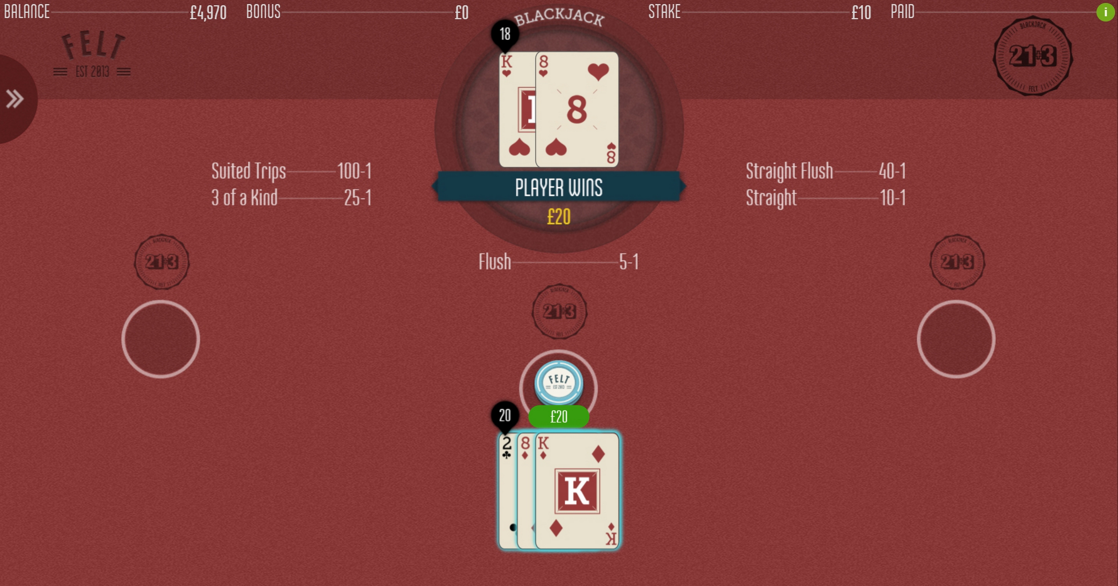 Win Money in 21+3 Blackjack Free Slot Game by Felt