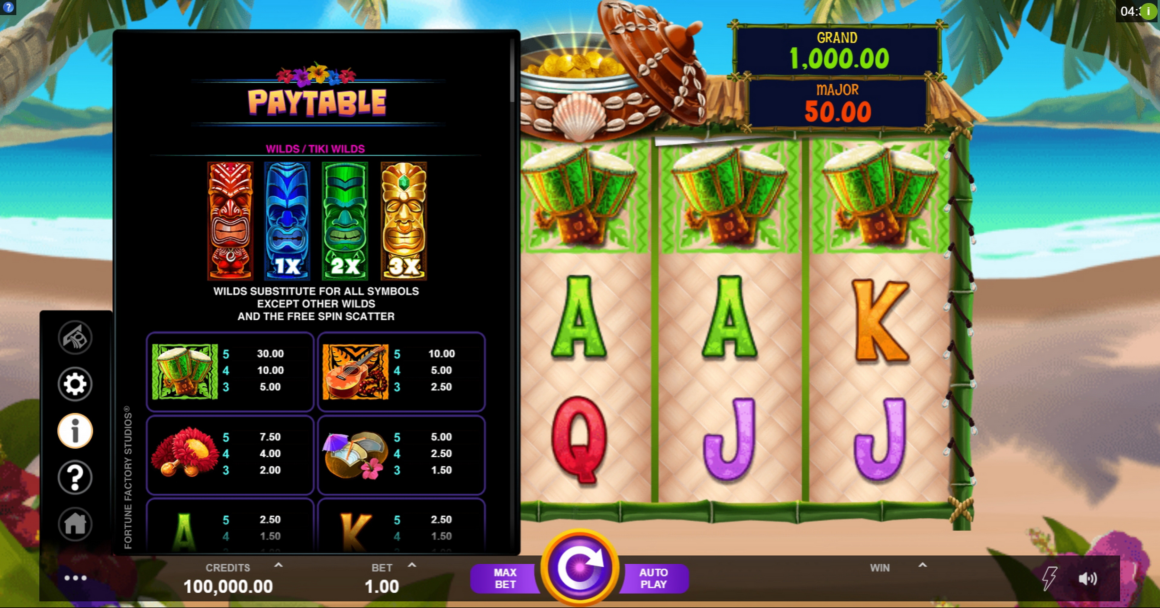 Info of Tiki Mania Slot Game by Fortune Factory Studios