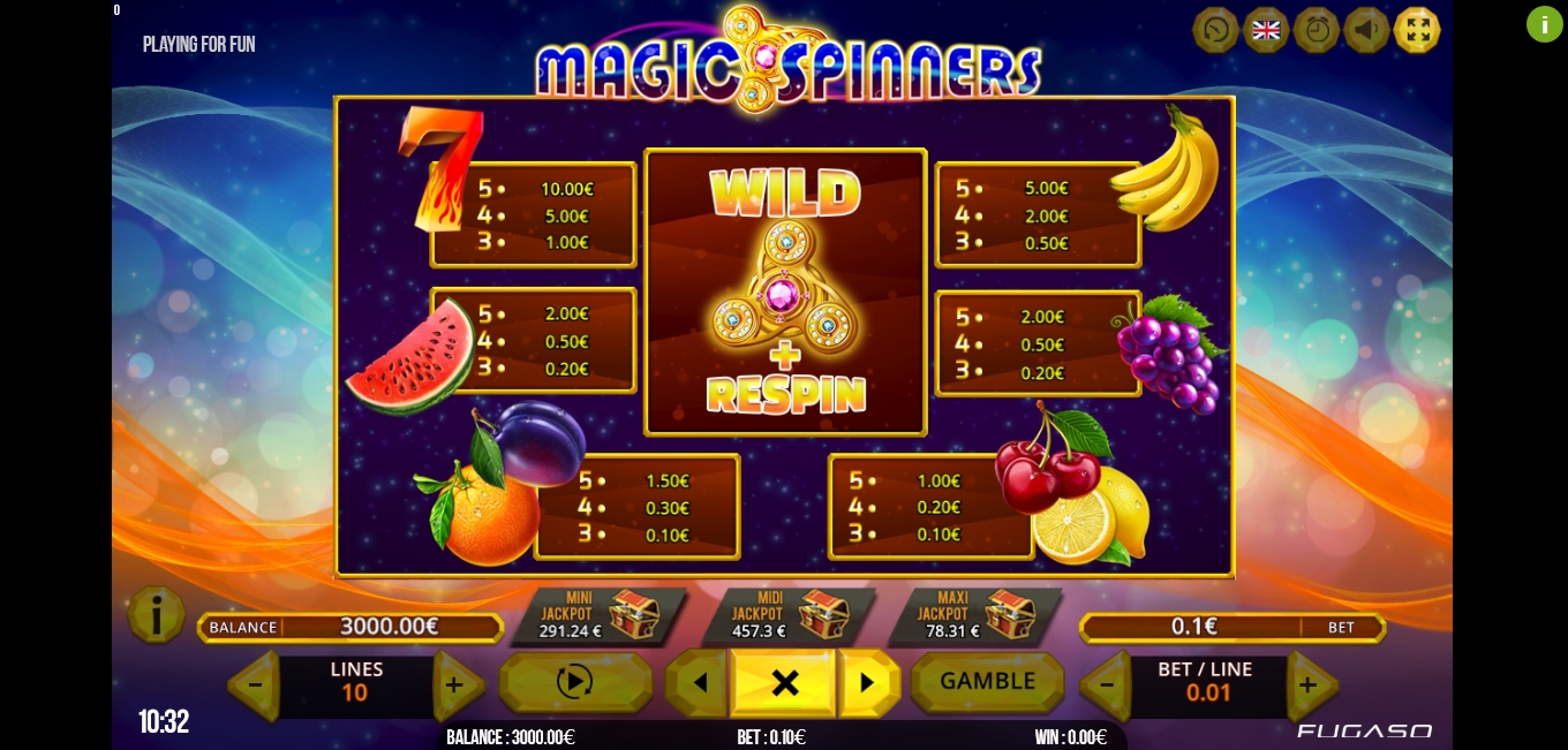 Info of Magic Spinners Slot Game by Fugaso