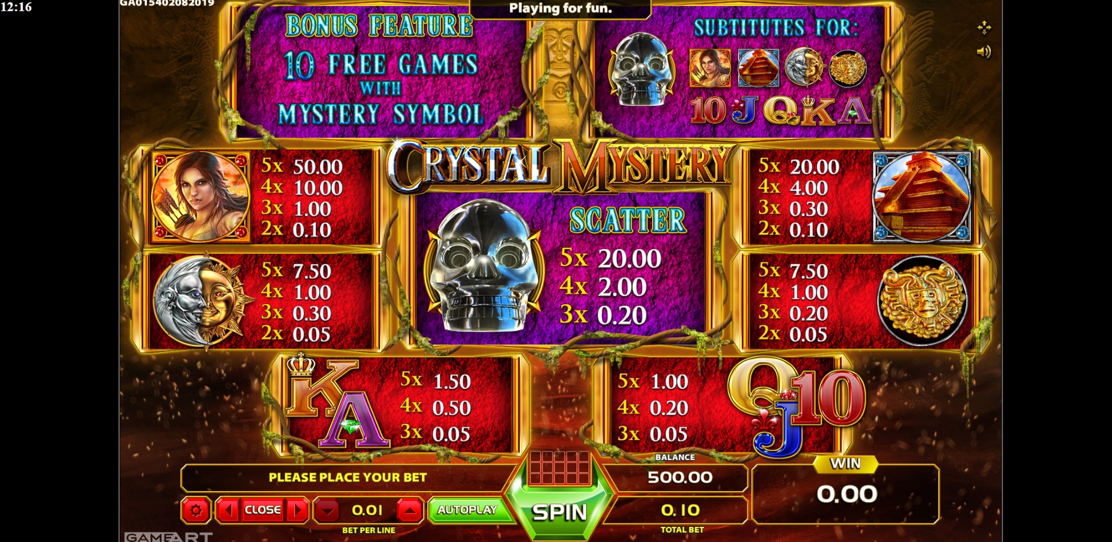 Info of Crystal Mystery Slot Game by GameArt