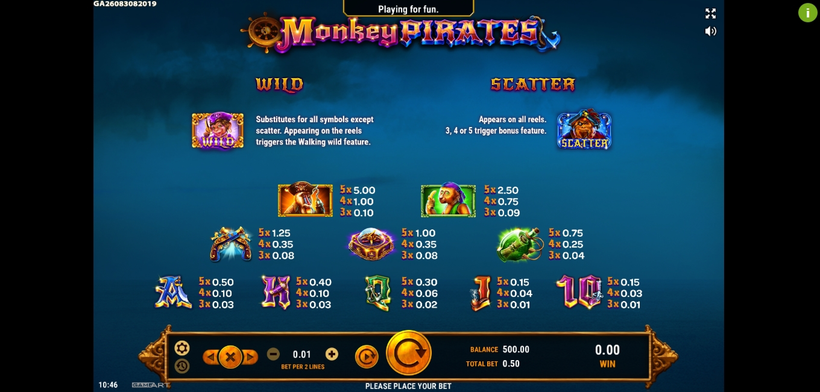 Info of Monkey Pirates Slot Game by GameArt