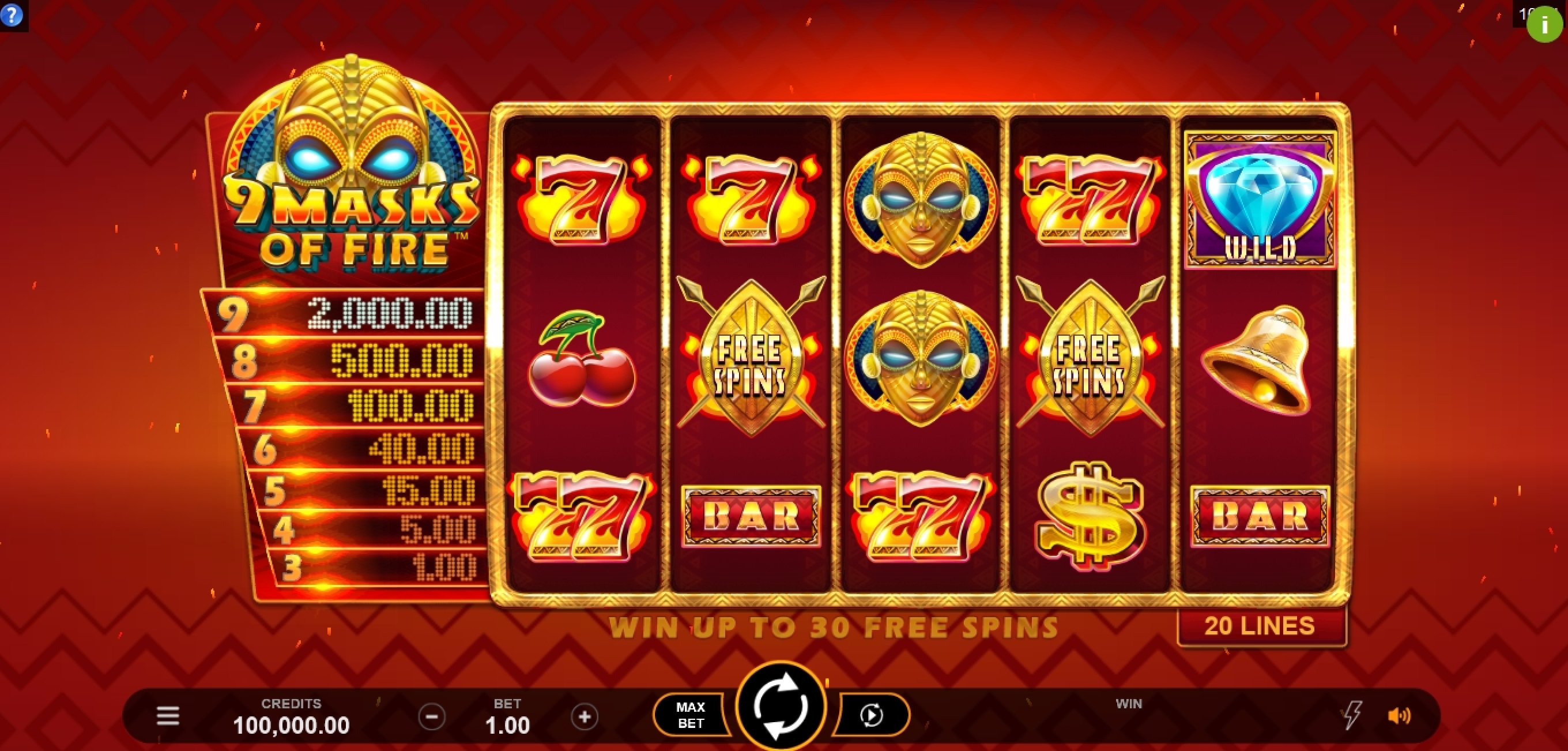 Reels in 9 Masks Of Fire Slot Game by Gameburger Studios