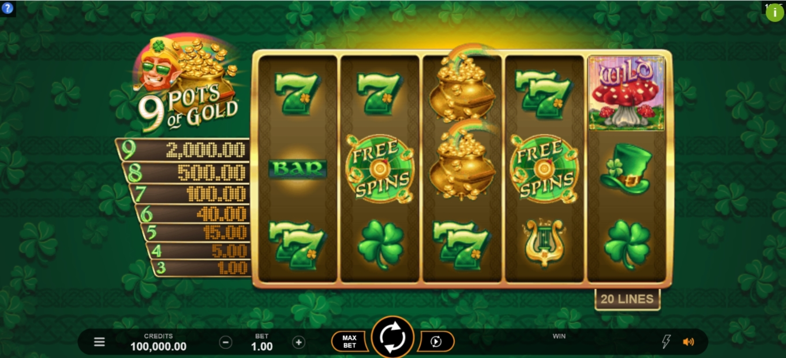 Reels in 9 Pots of Gold Slot Game by Gameburger Studios