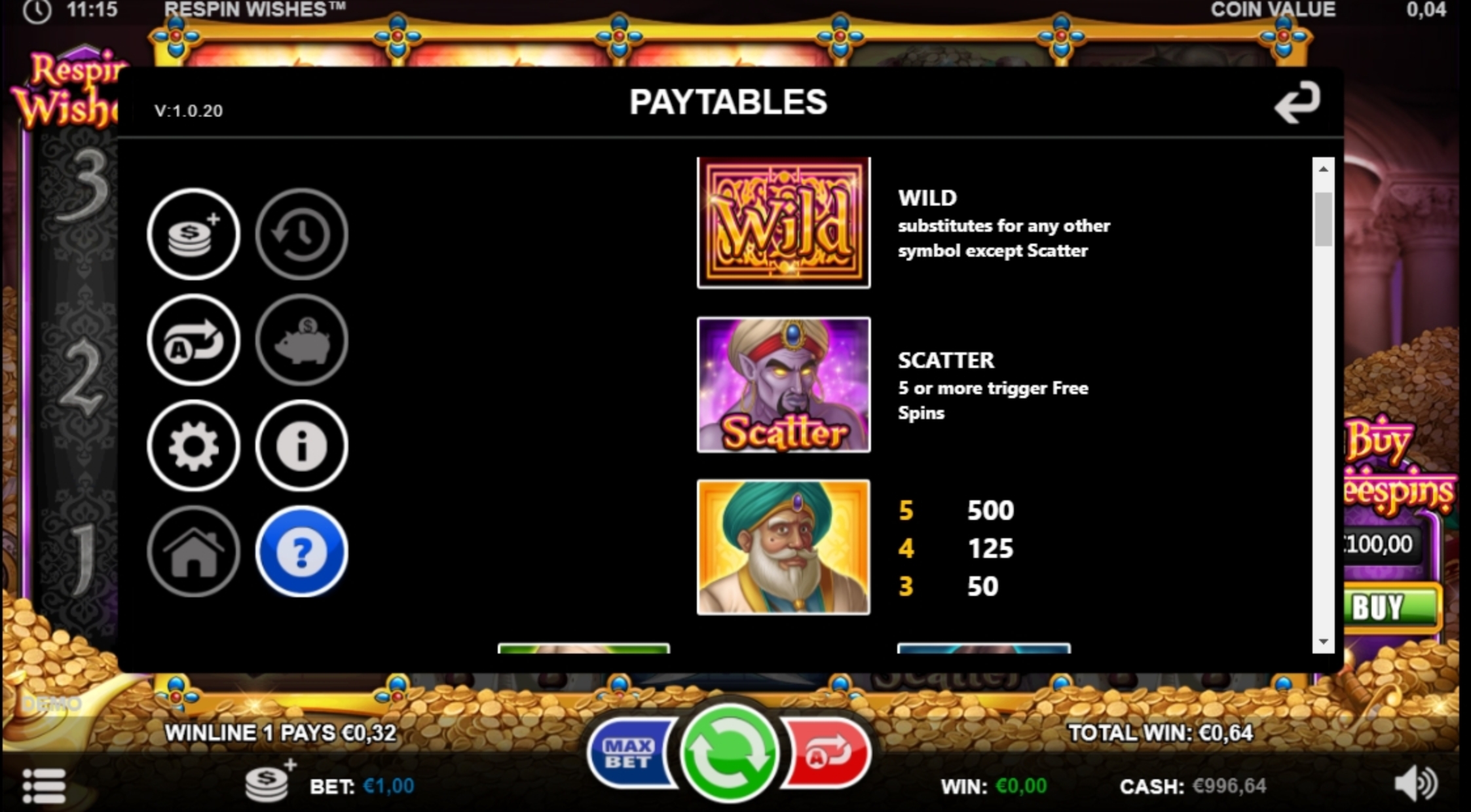 Info of Respin Wishes Slot Game by Games Inc