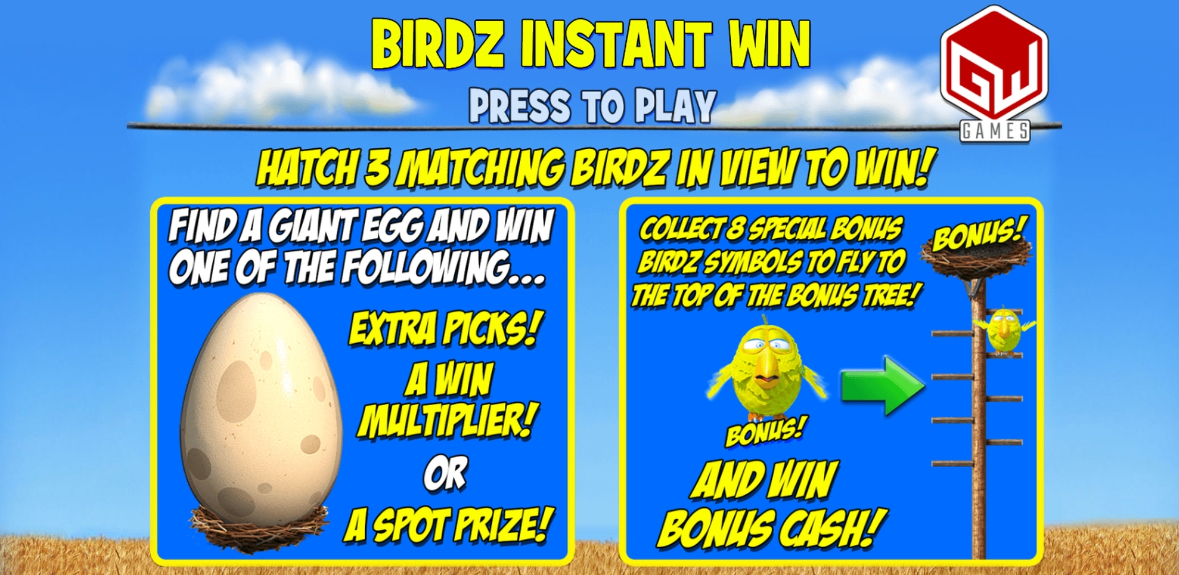 Play Birdz Instant Win Free Casino Slot Game by Games Warehouse
