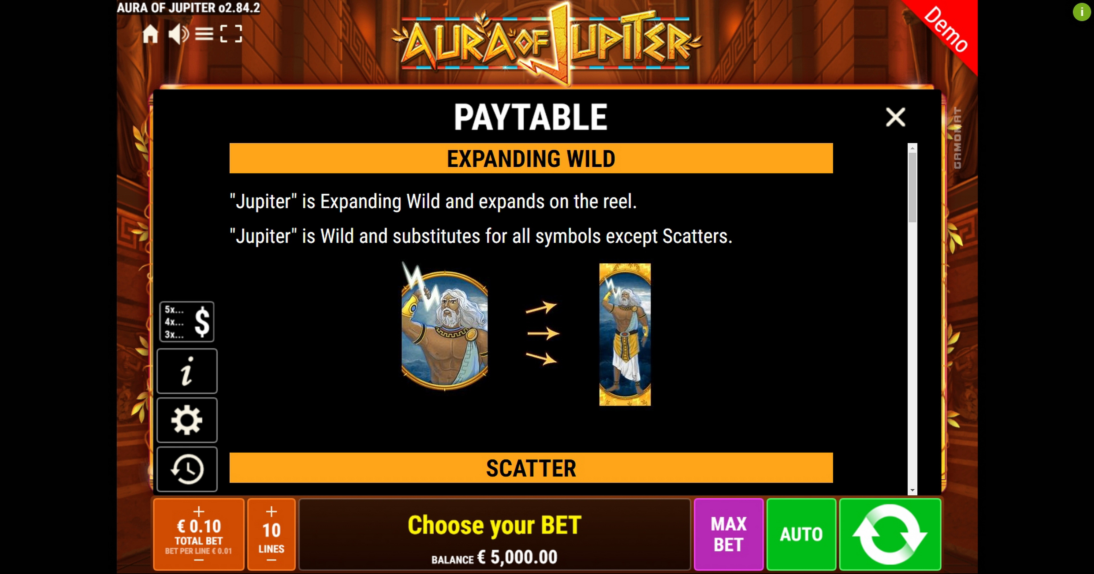 Info of Aura of Jupiter Slot Game by Gamomat