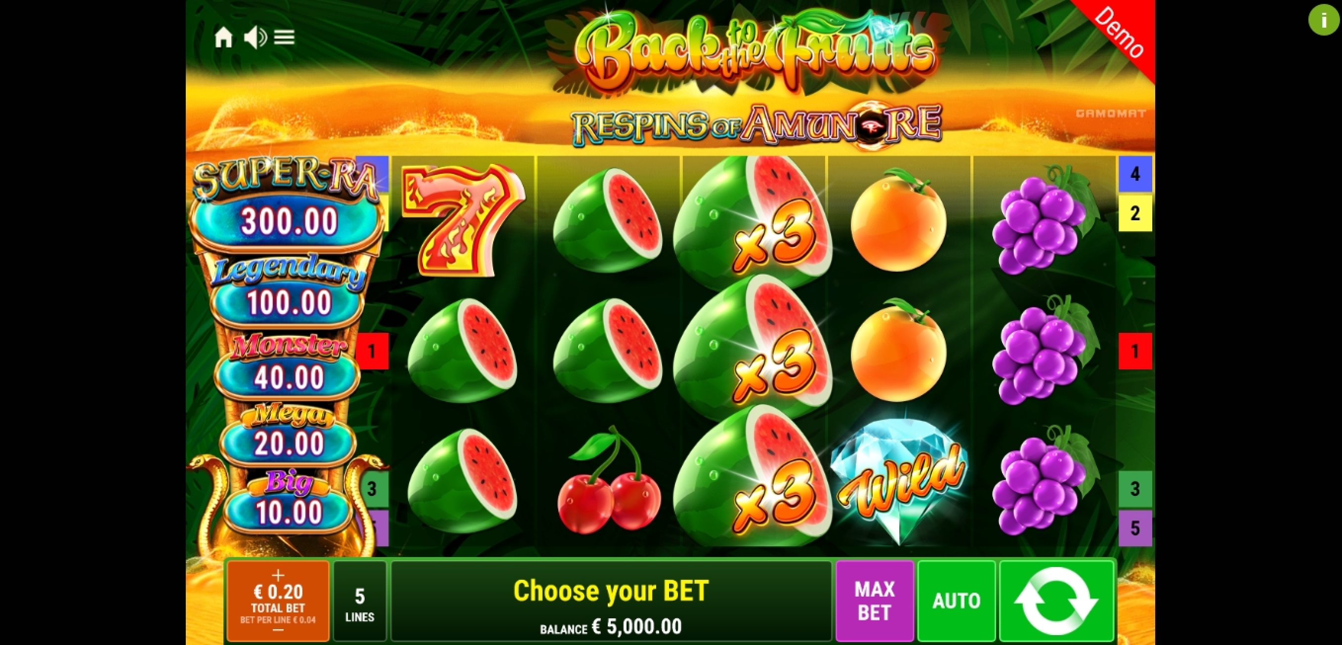 Reels in Back to the Fruits Respins of Amun-Re Slot Game by Gamomat