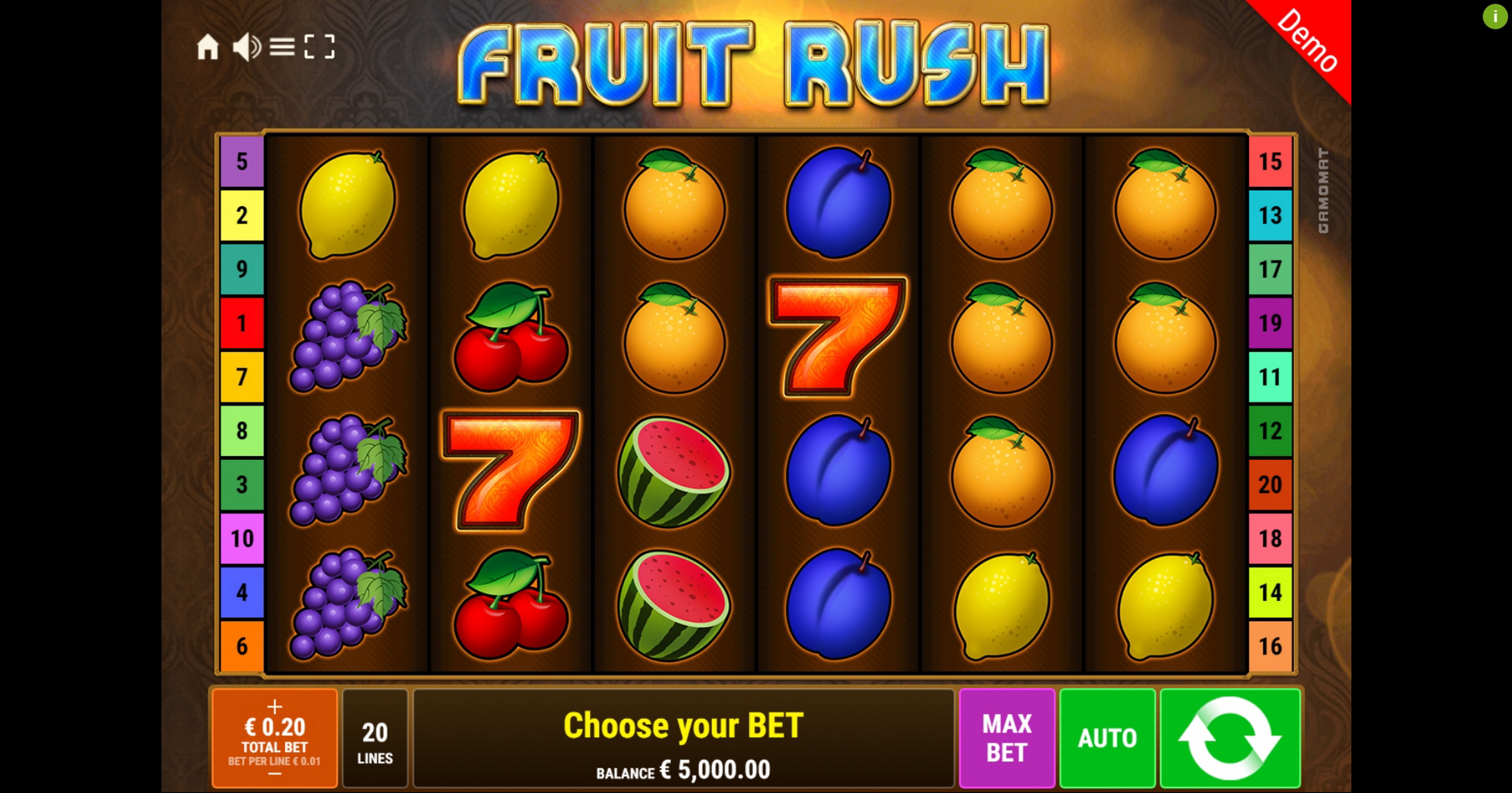 Reels in Fruit Rush Slot Game by Gamomat