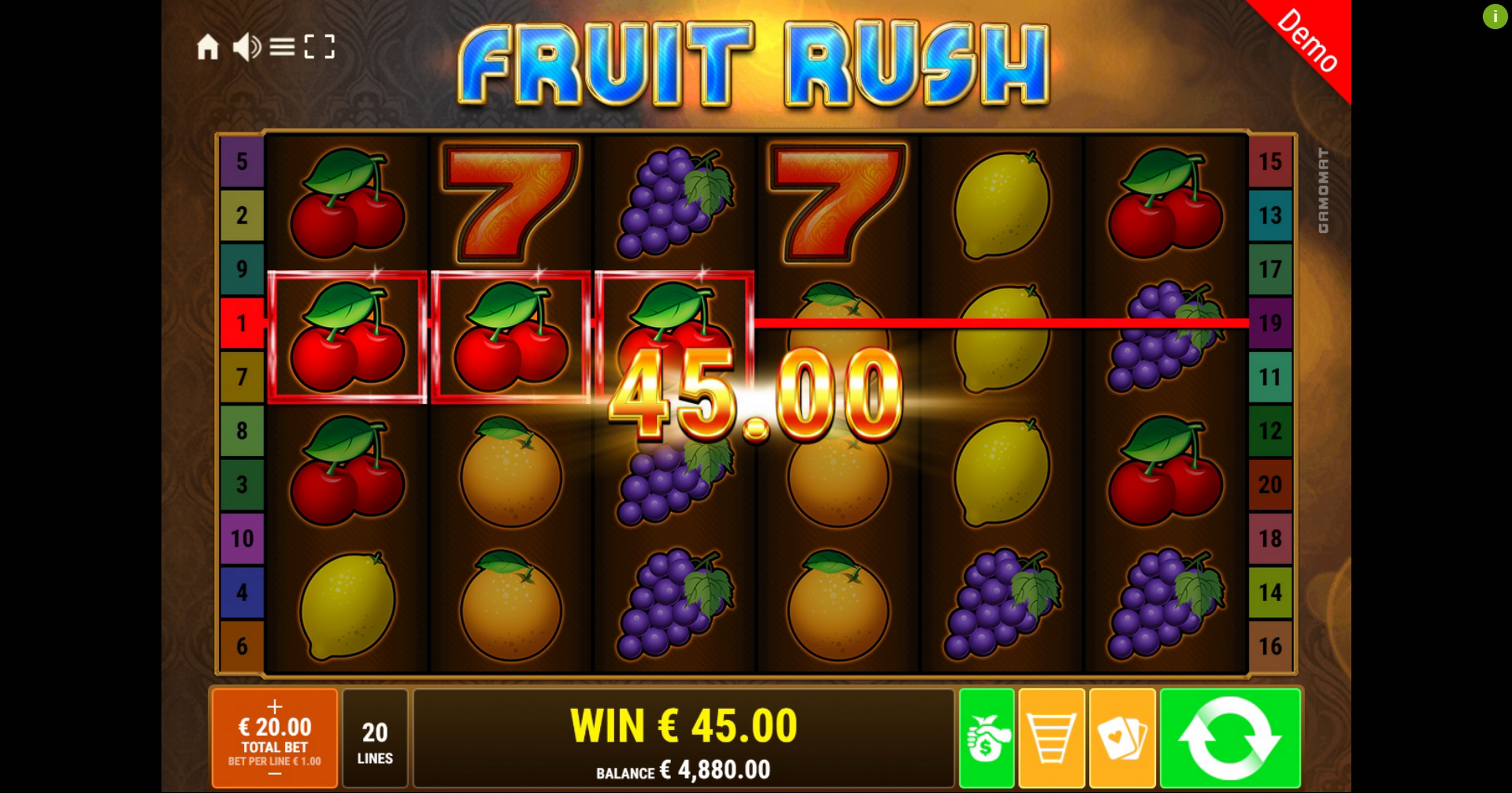 Win Money in Fruit Rush Free Slot Game by Gamomat