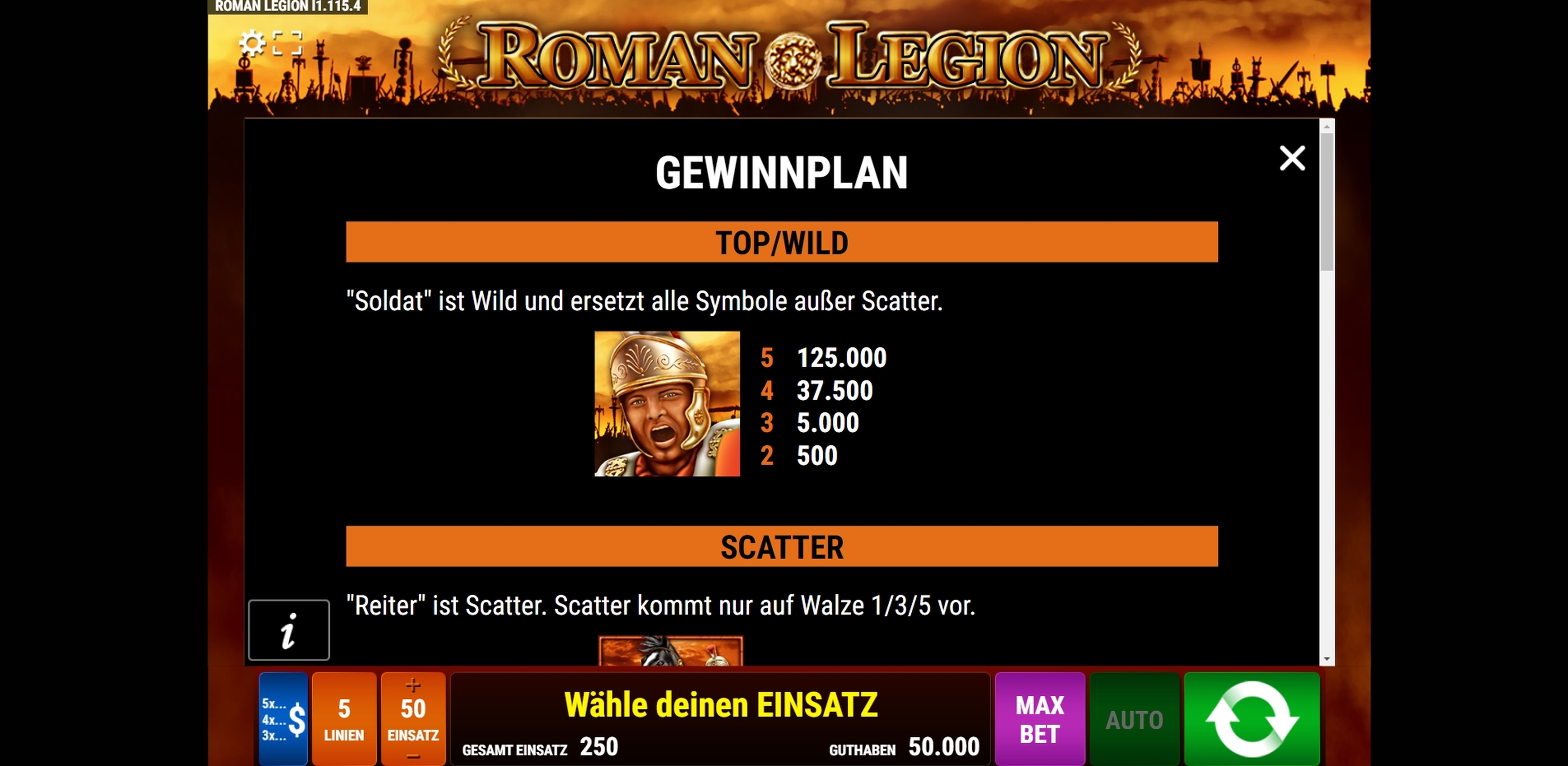 Info of Roman Legion Slot Game by Gamomat