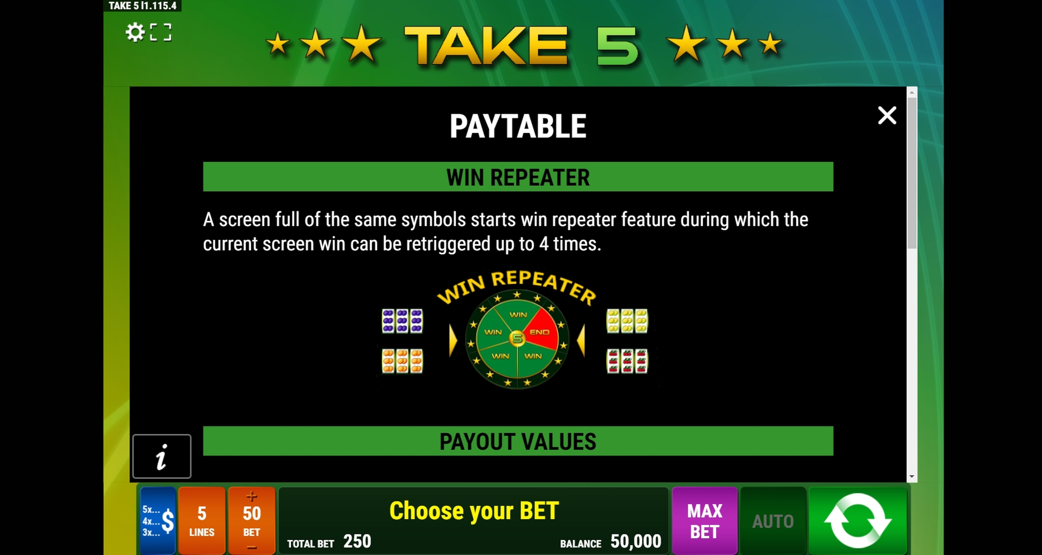 Info of Take 5 Slot Game by Gamomat