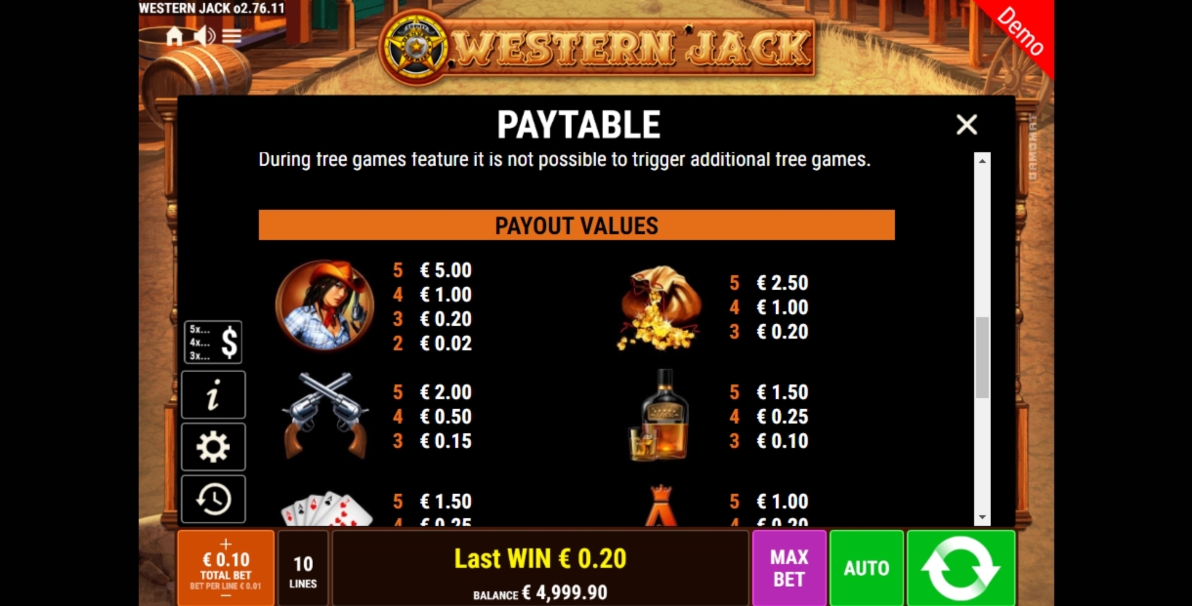 Info of Western Jack Slot Game by Gamomat