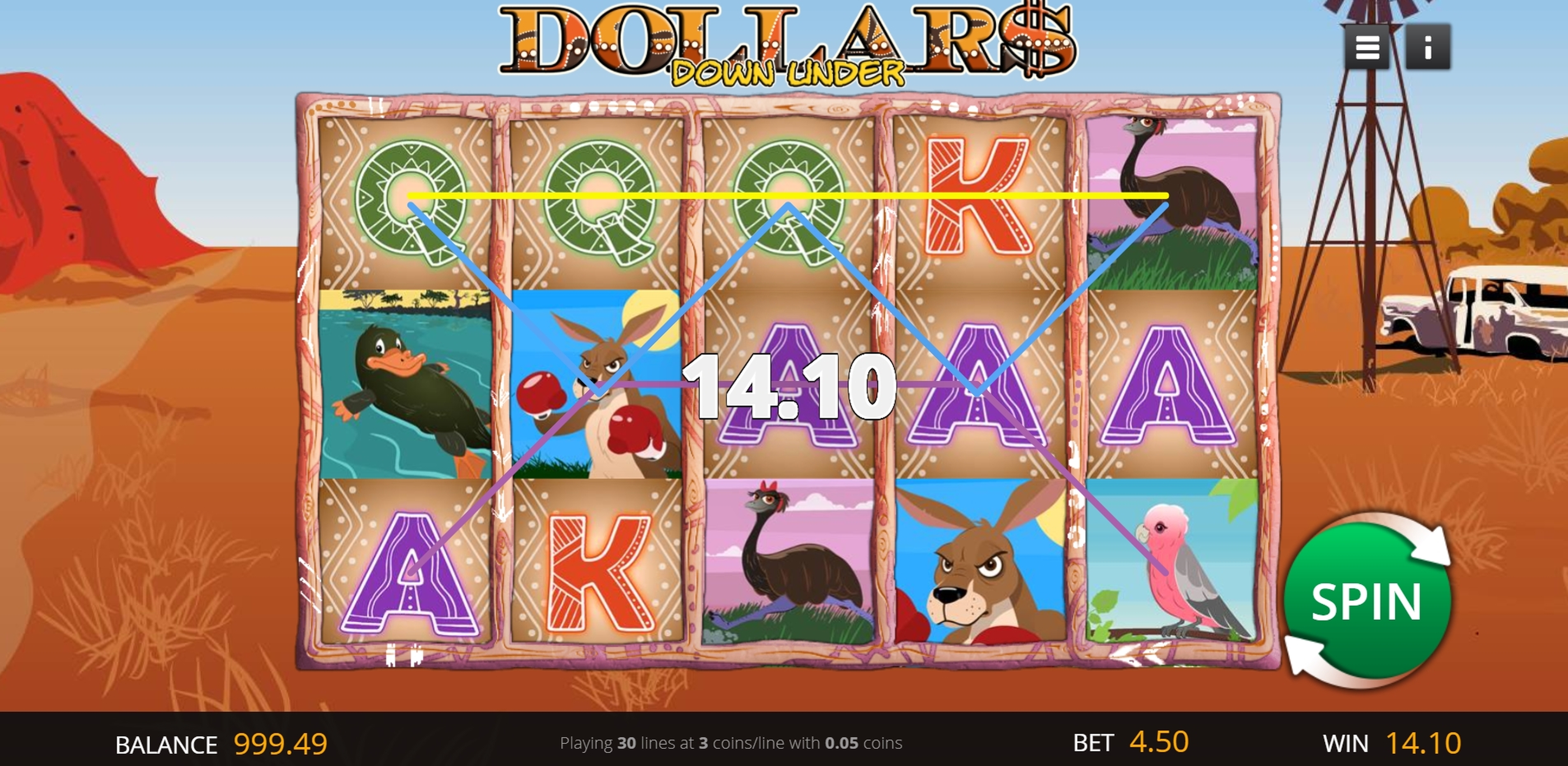 Win Money in Dollars Down Under Free Slot Game by Genii