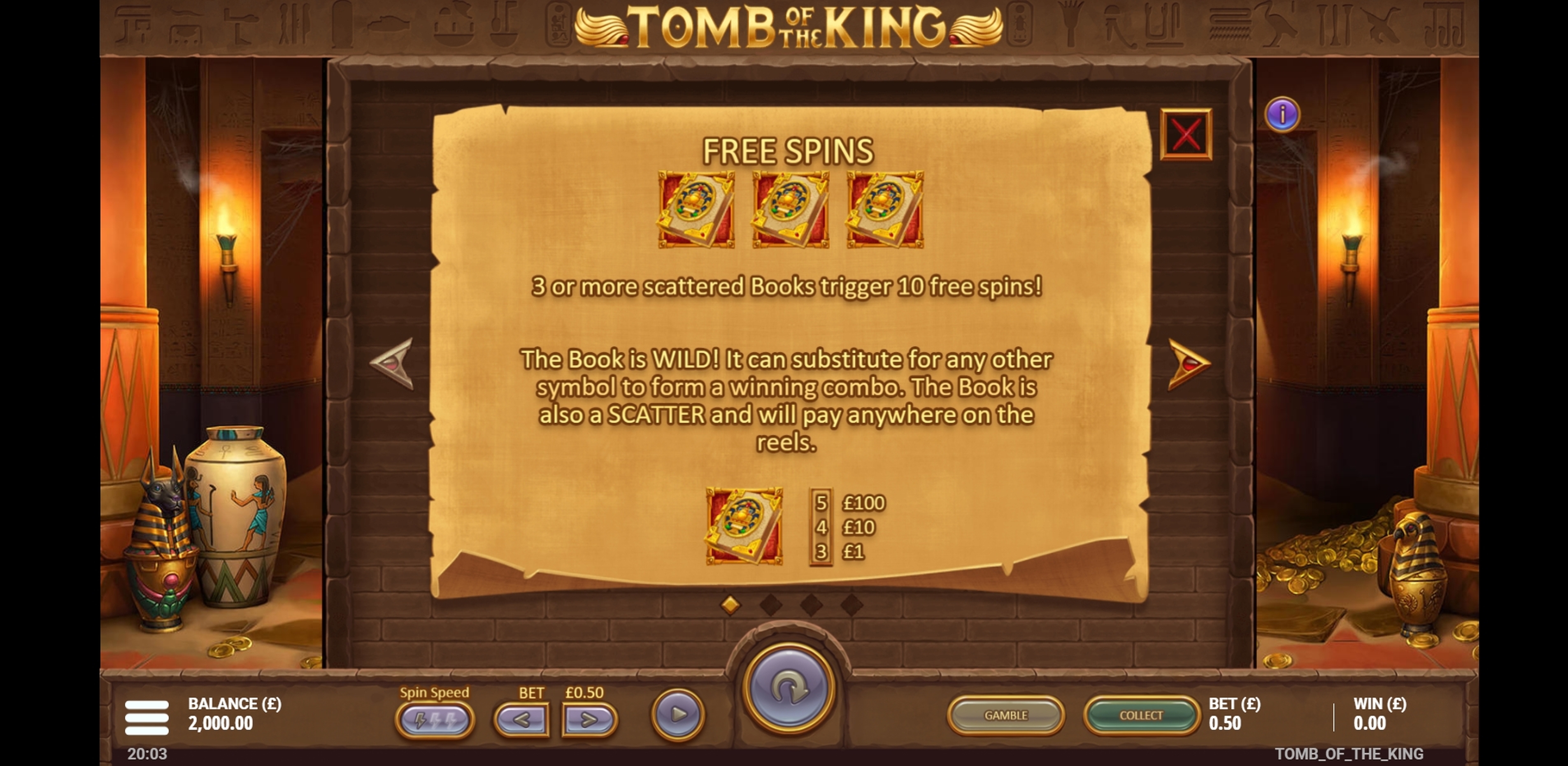 Info of Tomb of the King Slot Game by Gluck Games
