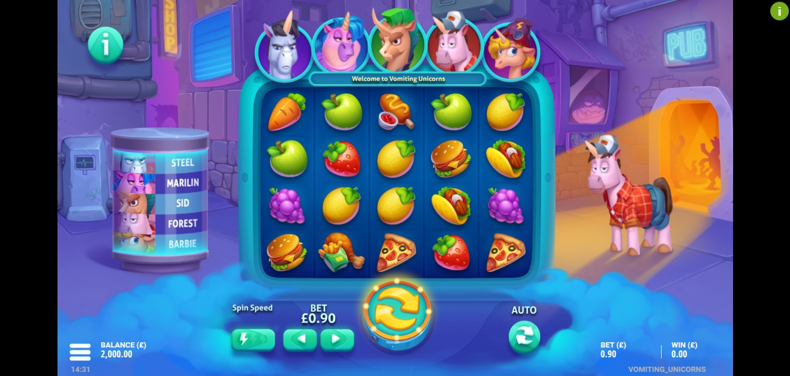 Reels in Vomiting Unicorns Slot Game by Gluck Games