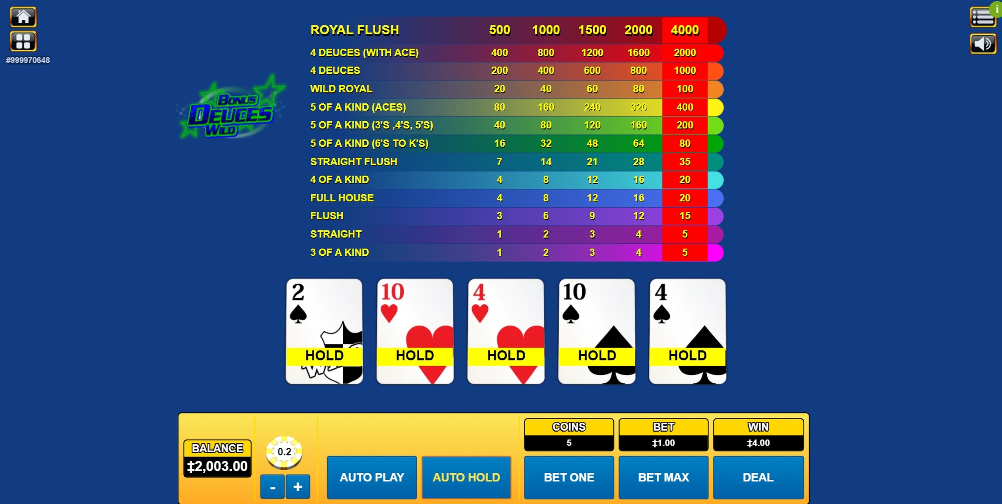 Win Money in Bonus Deuces Wild Free Slot Game by Habanero